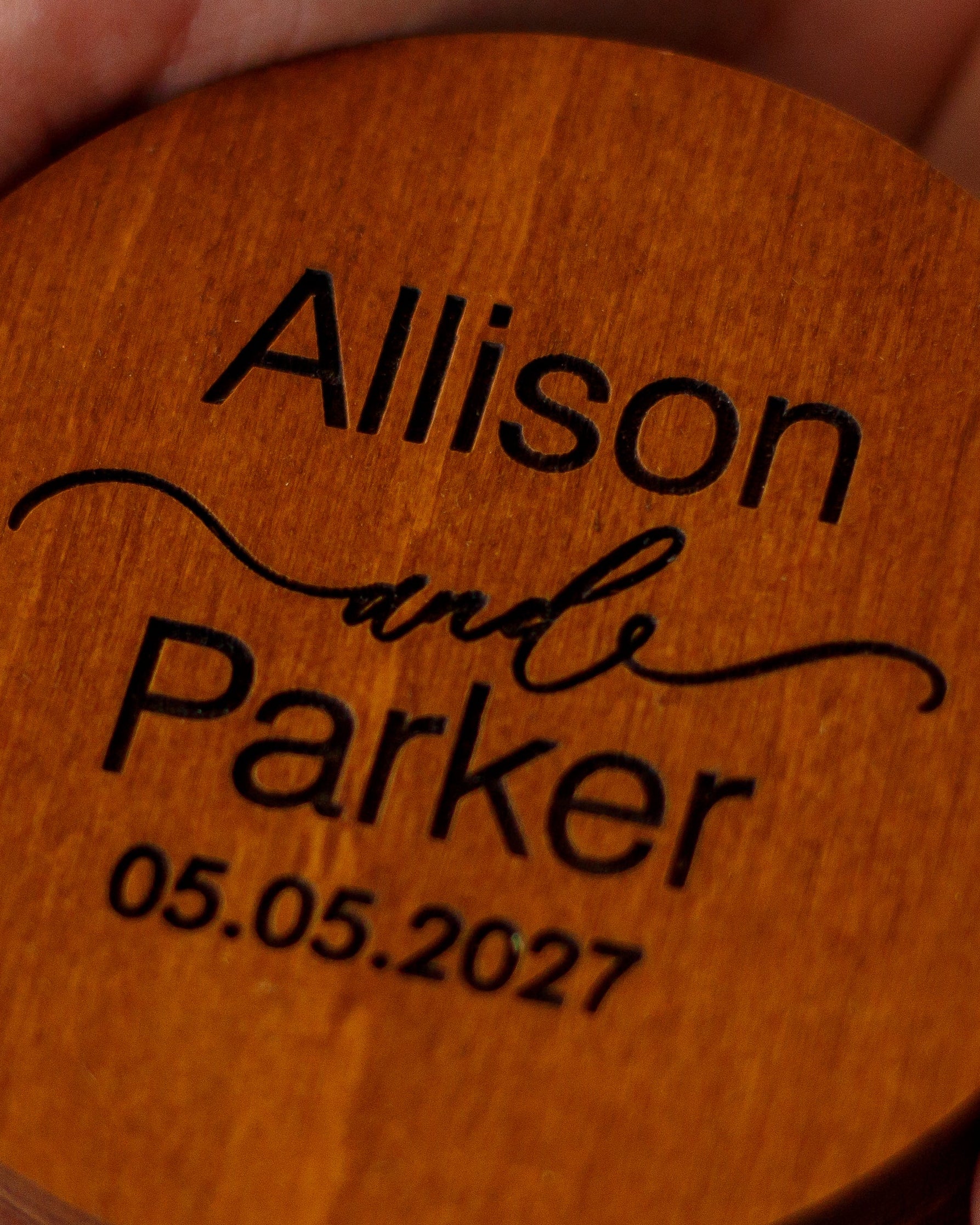 Rustic wooden ring box for bride and groom rings