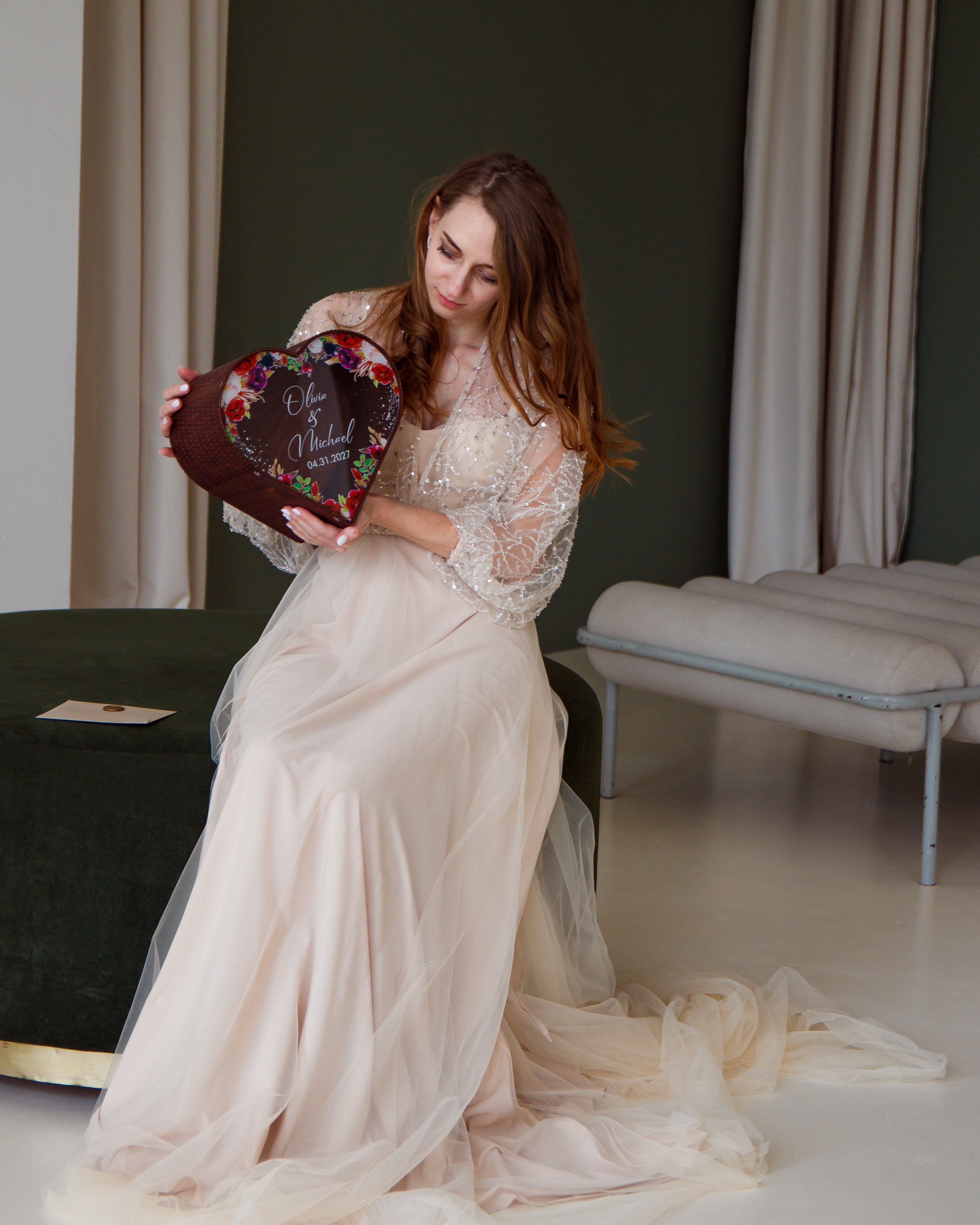 Rustic wooden envelope box for wedding reception