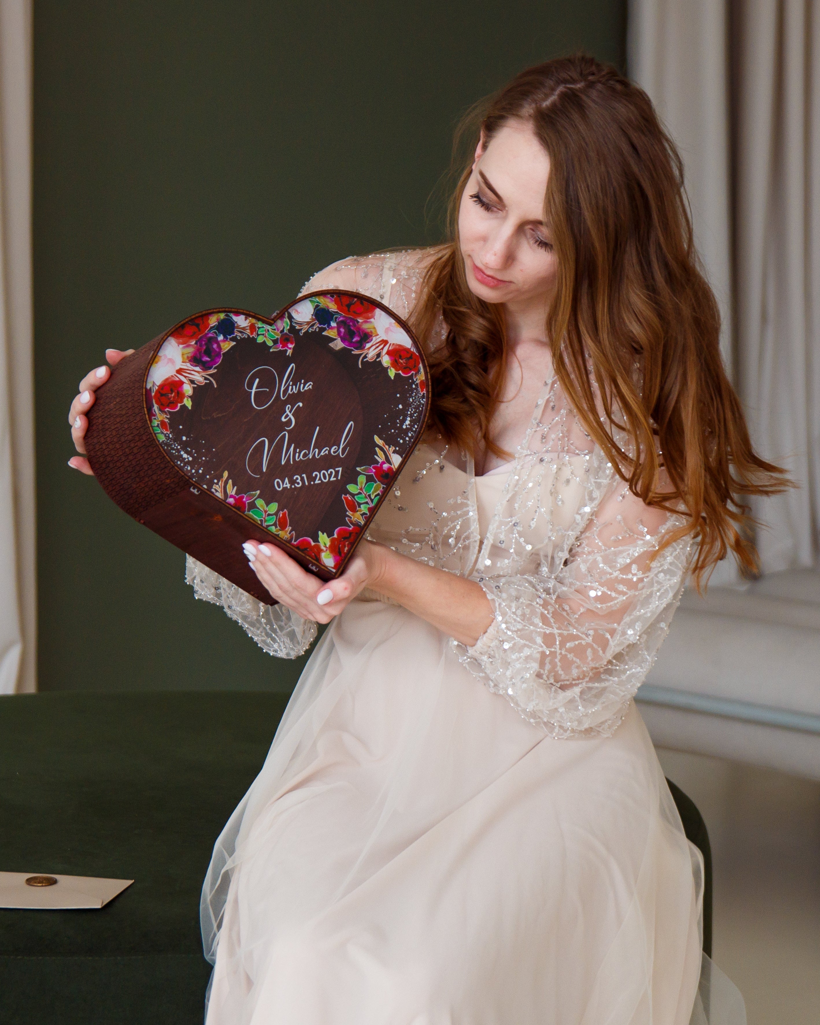 Boho wedding card holder box made of natural wood