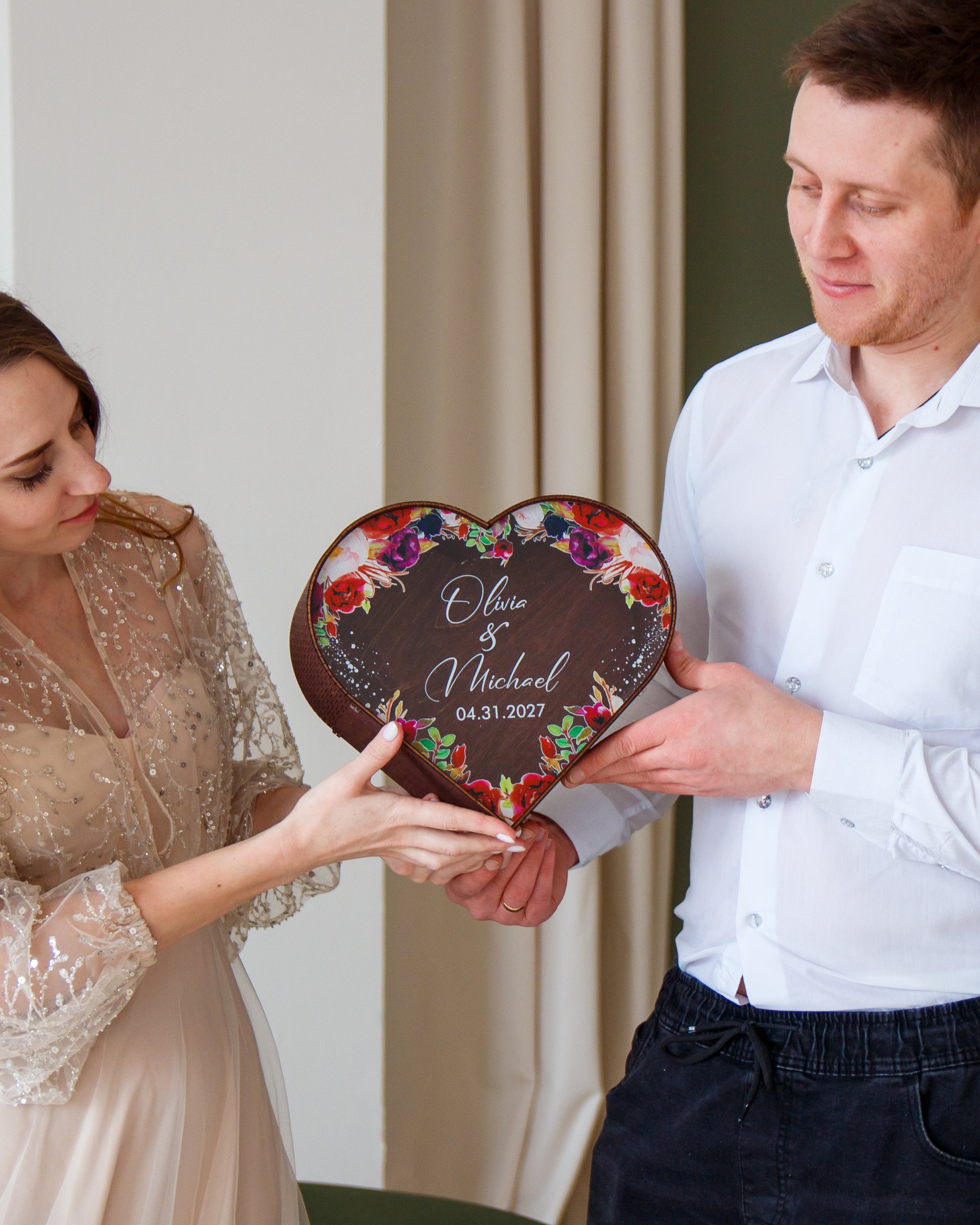 Custom engraved wooden wedding card holder