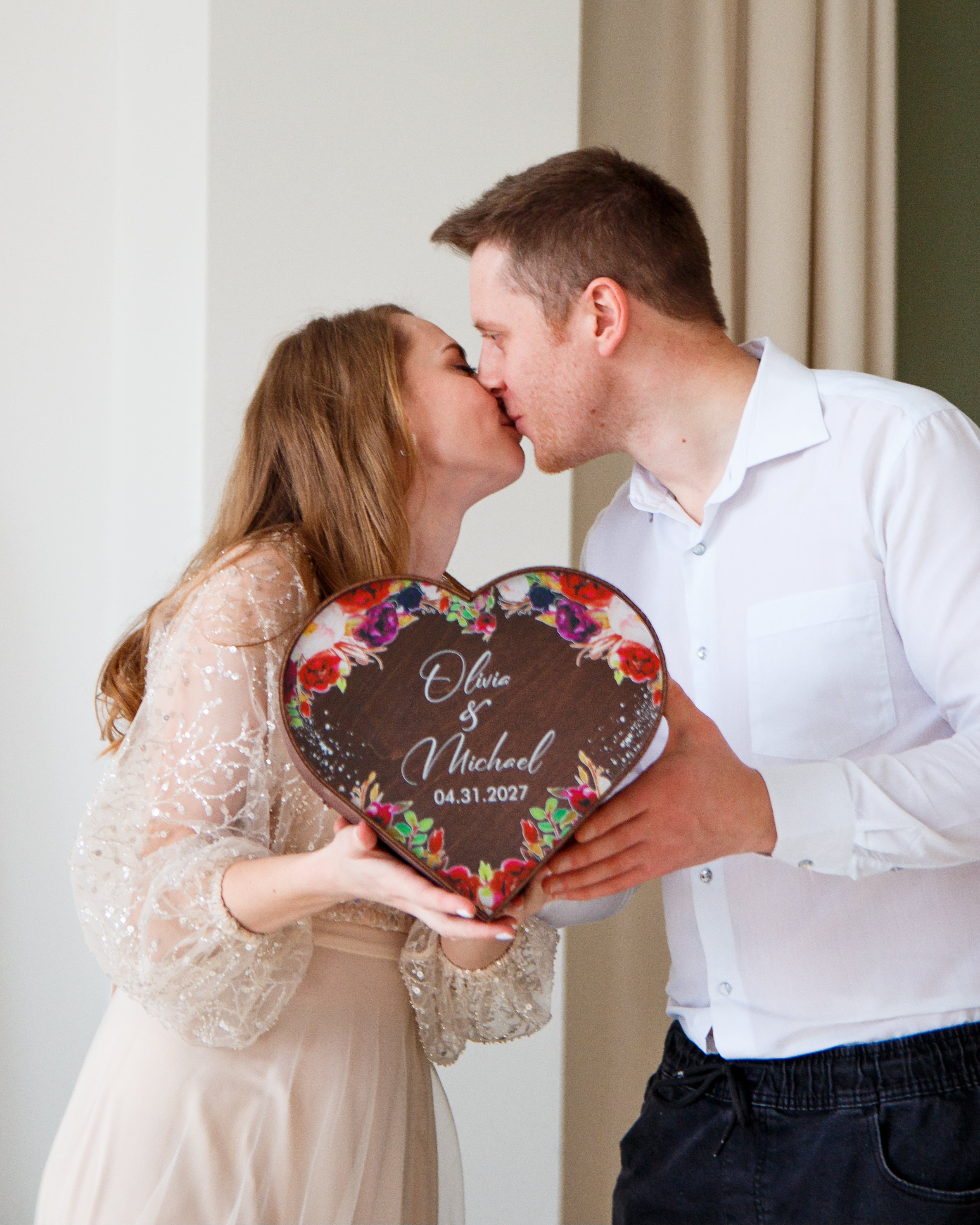Personalized wedding card box with names and date