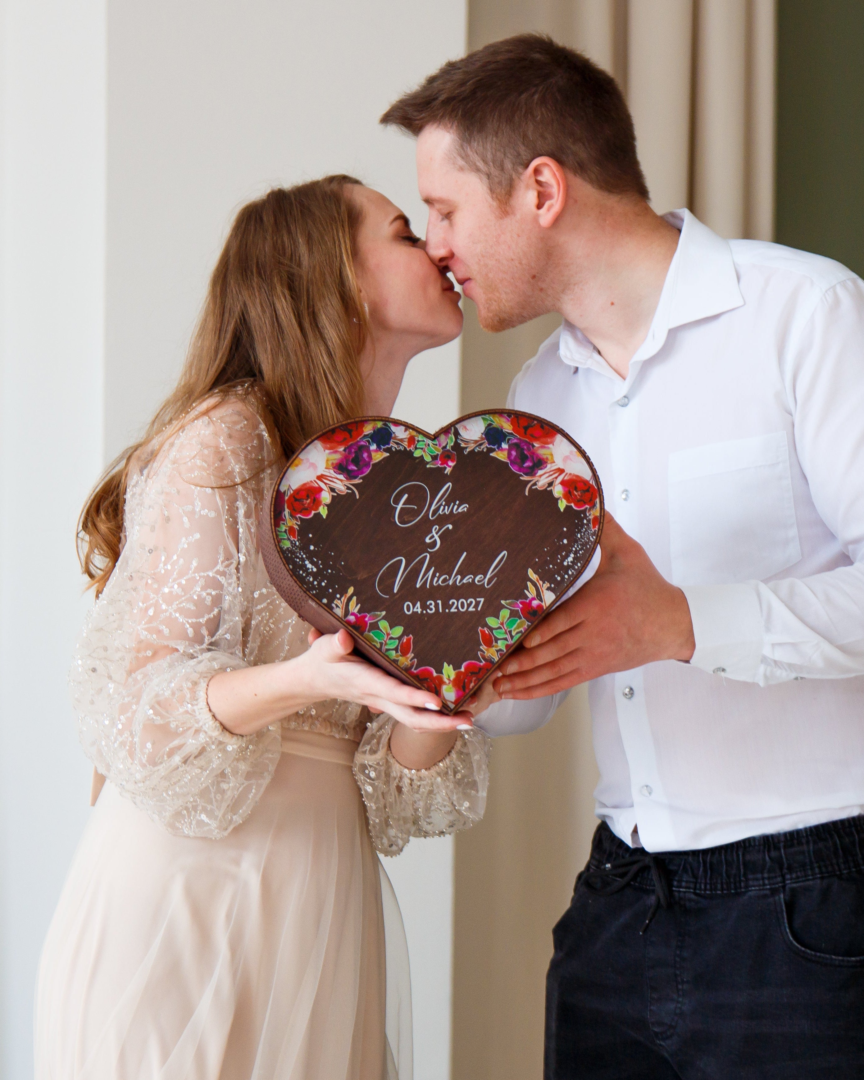 Handmade rustic wooden box for wedding envelopes