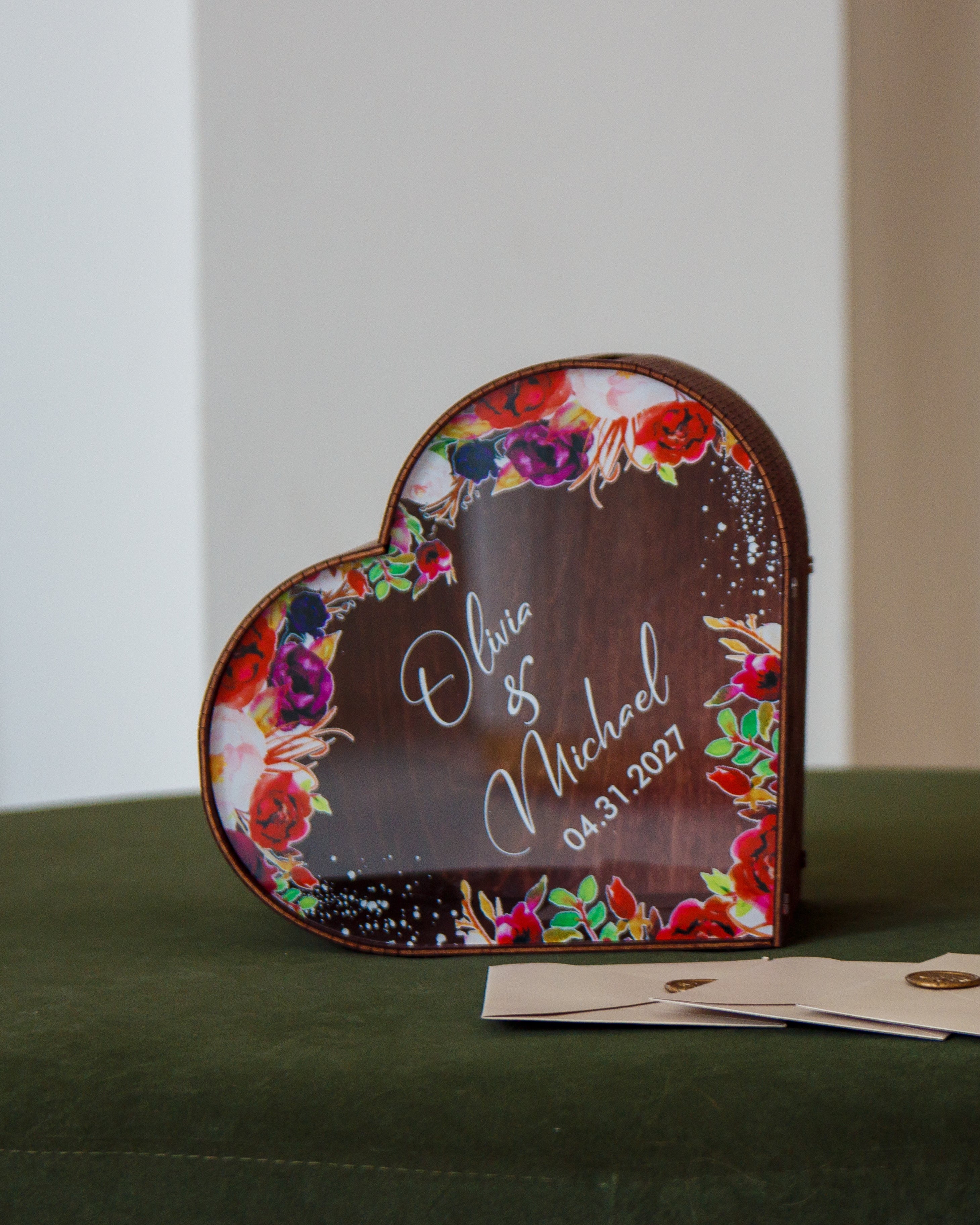 Romantic heart shaped card box for wedding reception