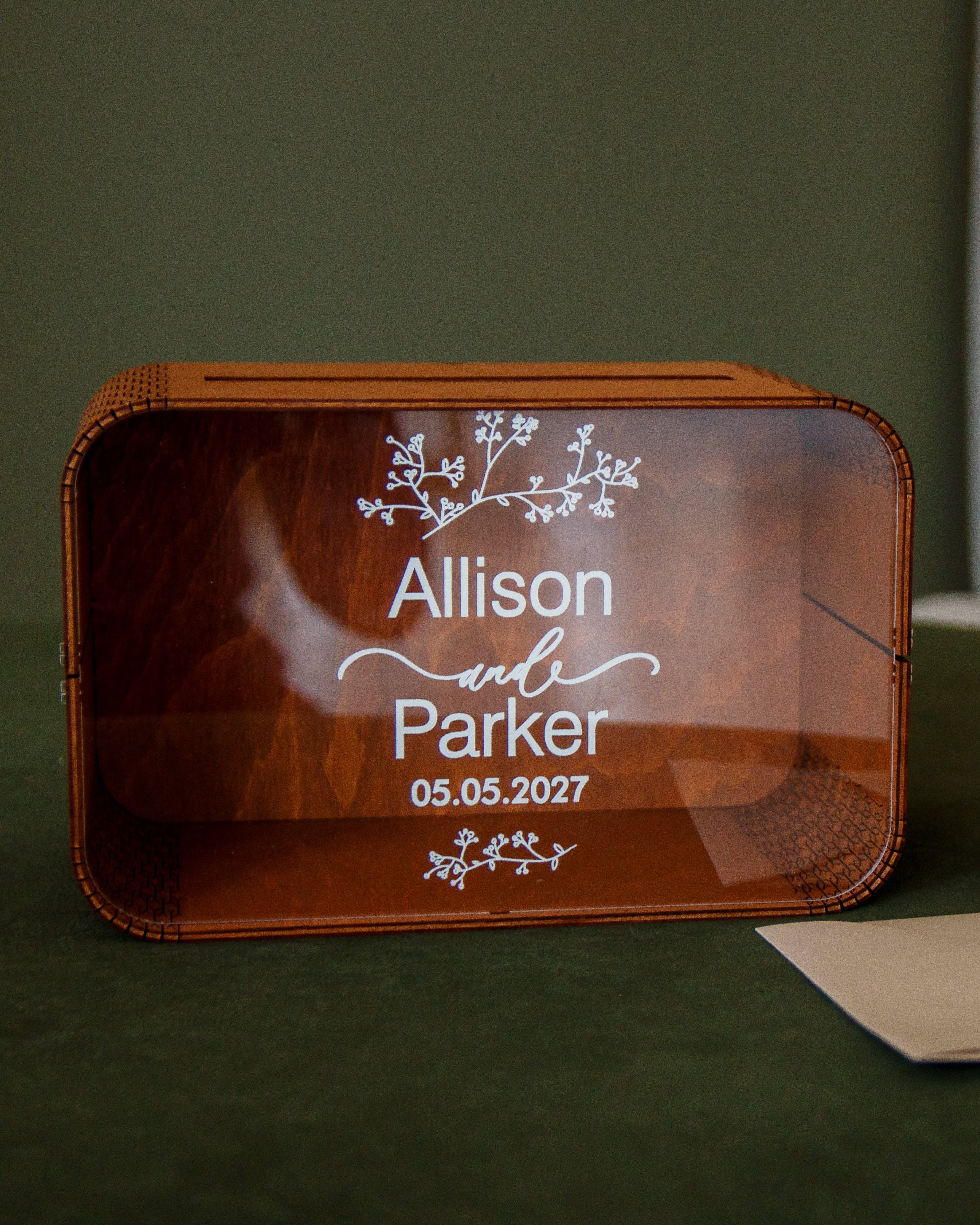 Modern wooden card box for wedding gifts