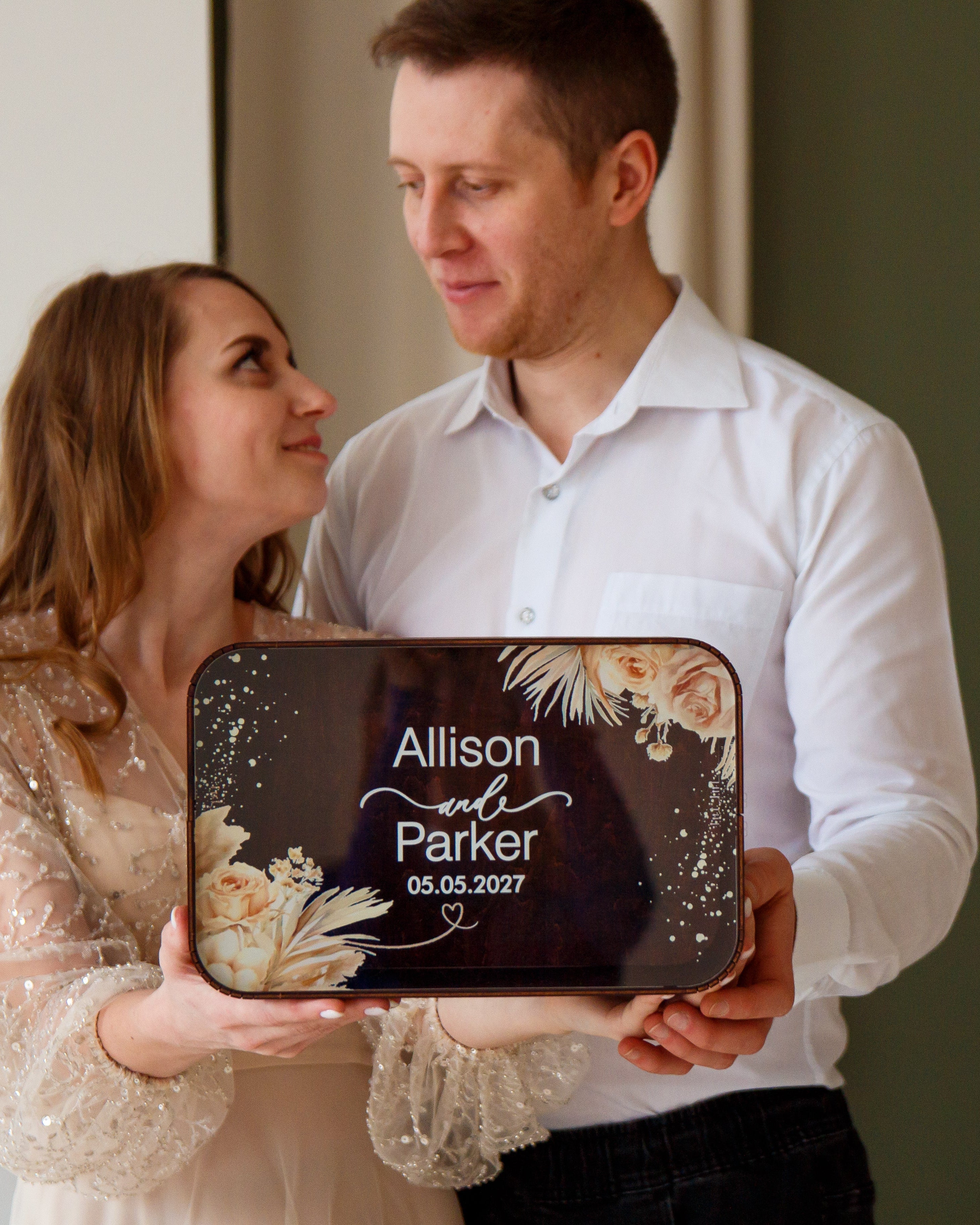 Luxury wedding envelope box with personalized engraving