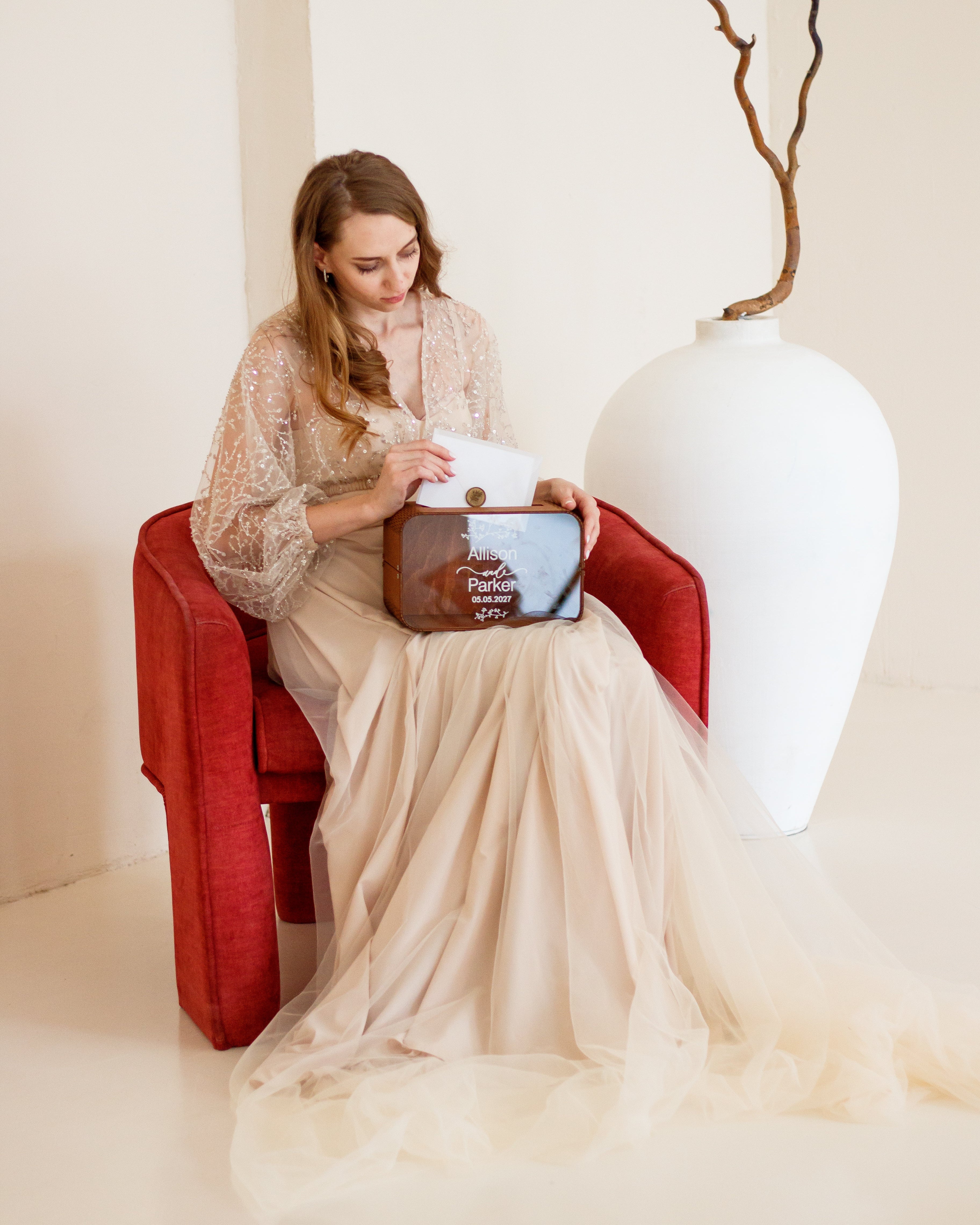 Custom wedding money box for guests’ envelopes