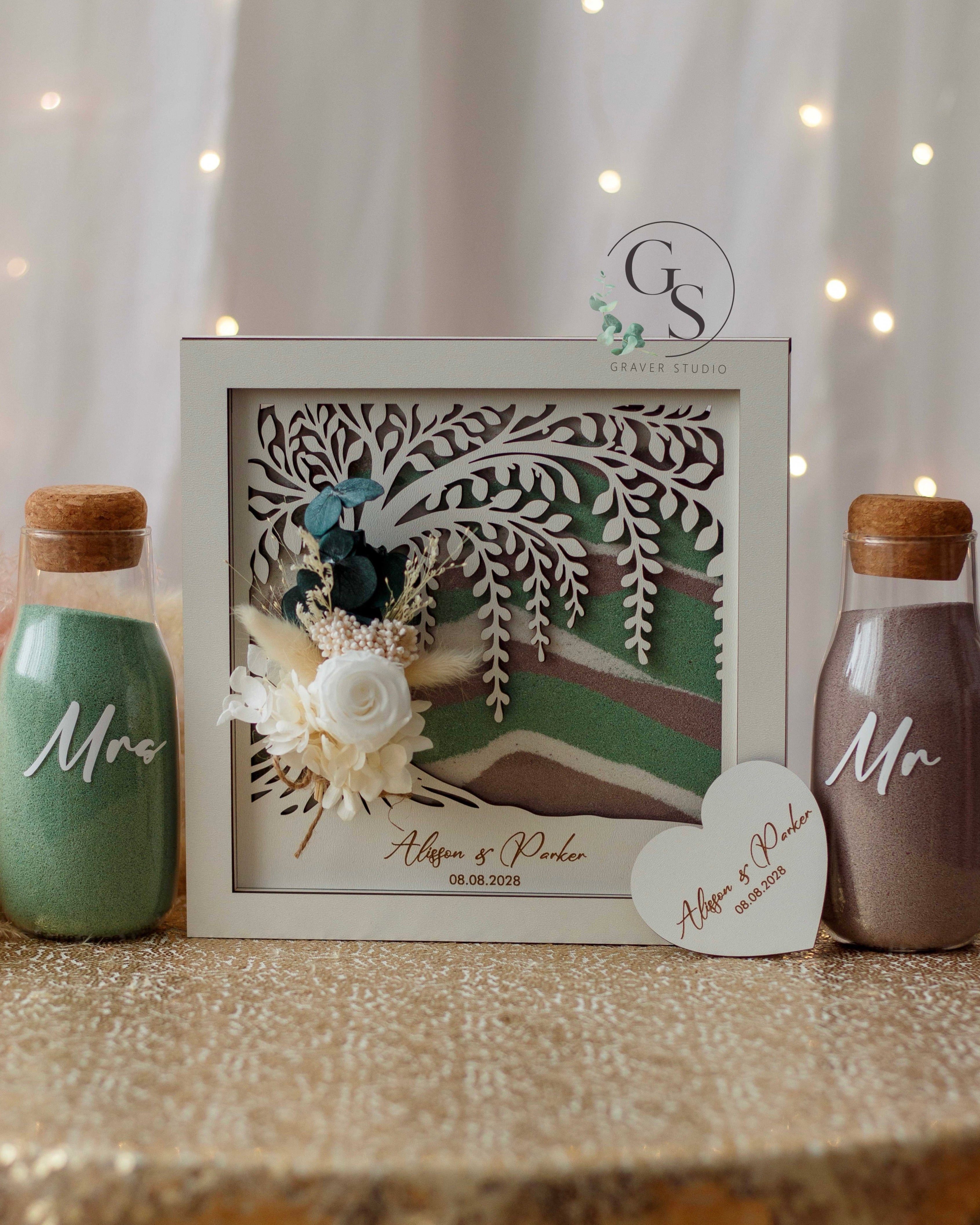 Personalized Unity Sand Ceremony Set with Family Tree and Dried Flower