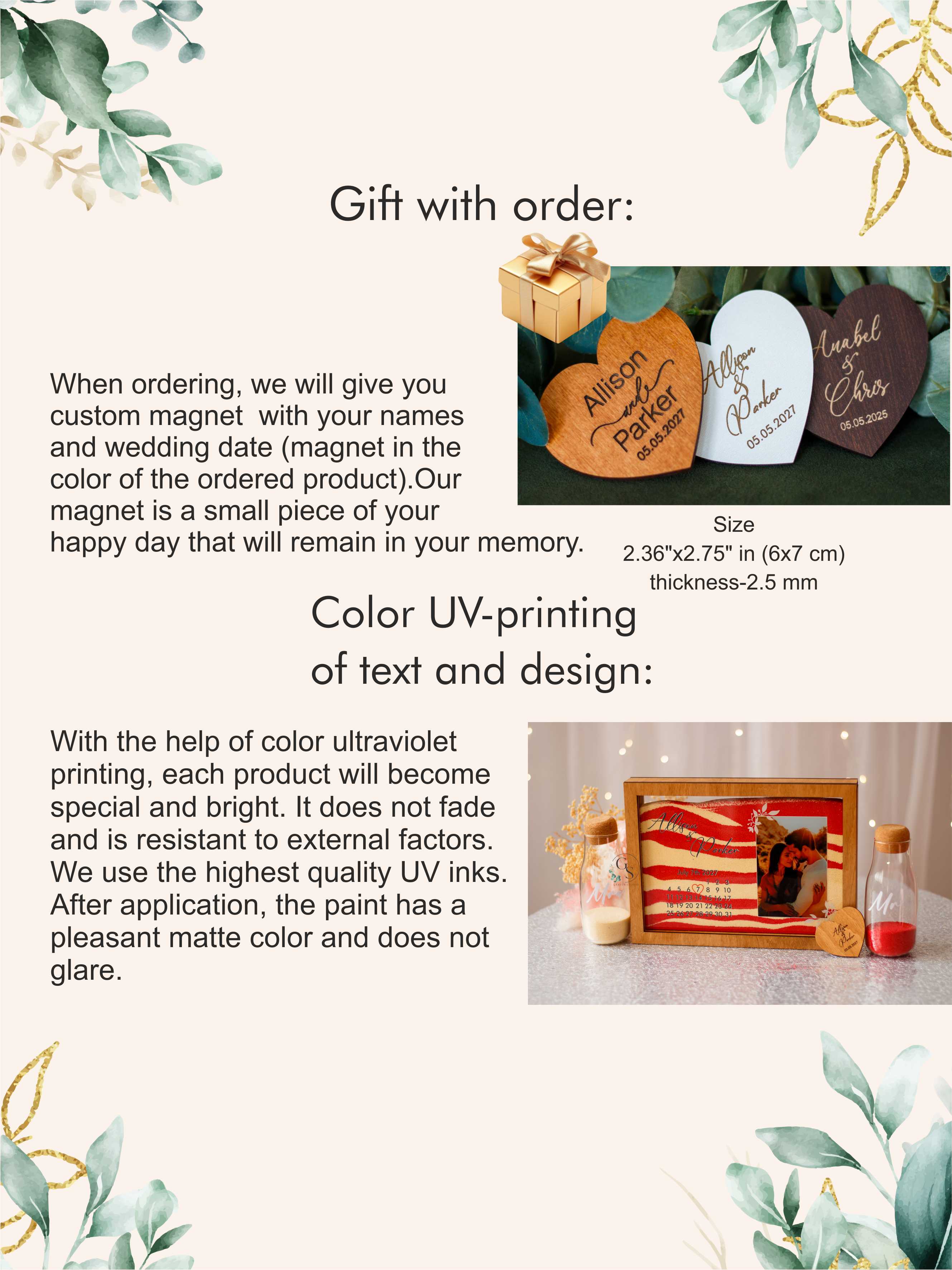 Wedding sand ceremony with photo and calendar