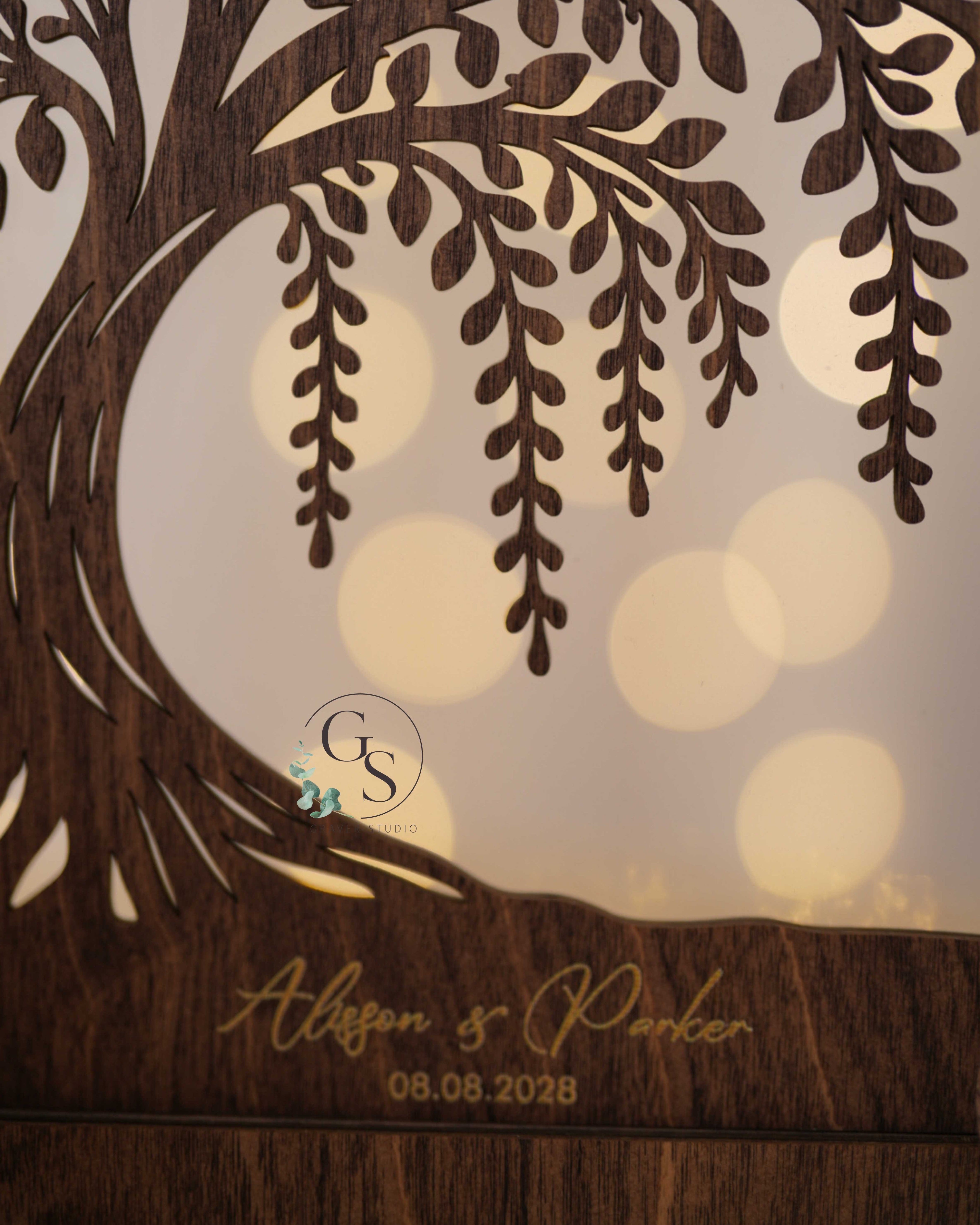 Wedding sand art frame with laser cut tree design