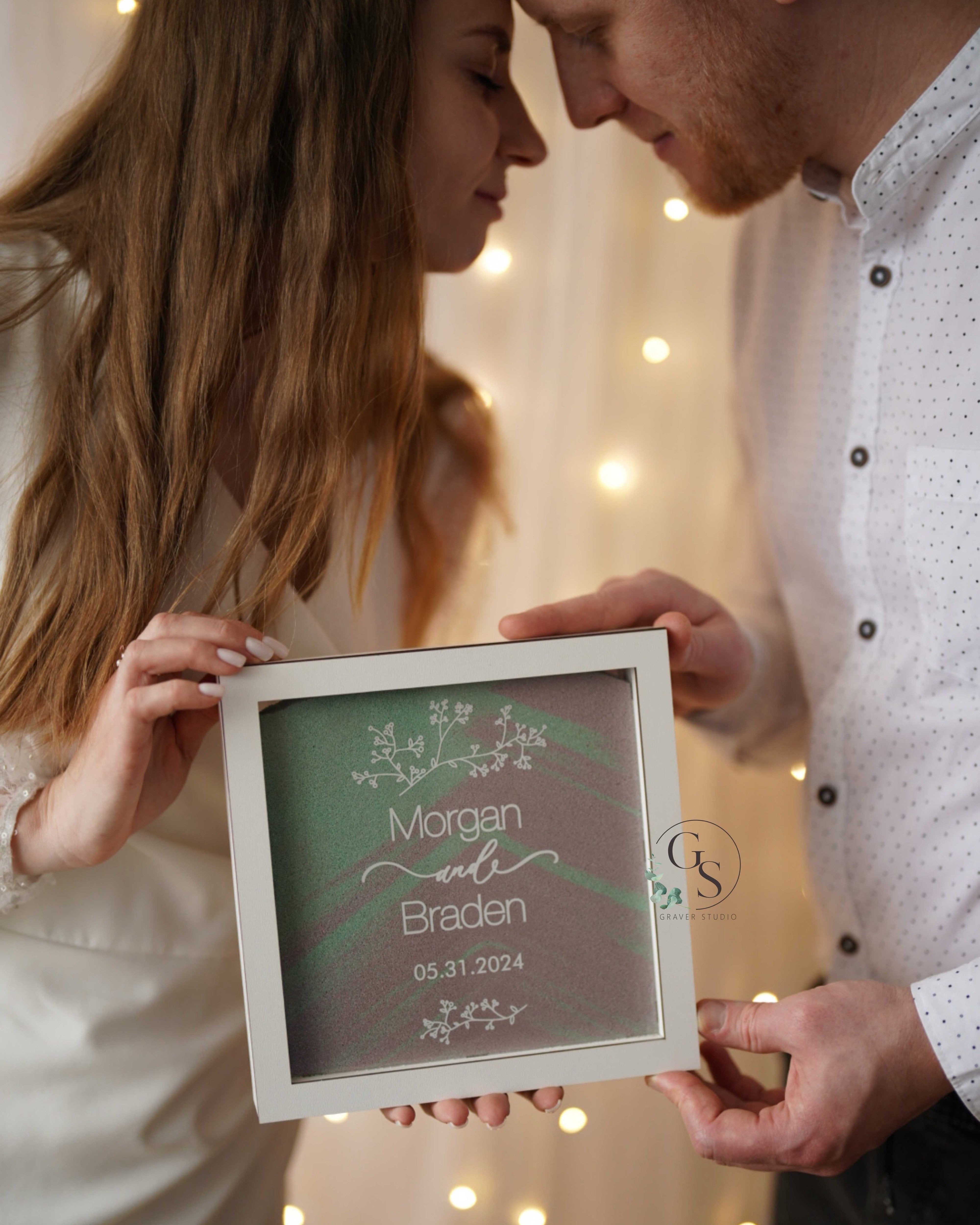 Rustic personalized sand ceremony frame for couples wedding unity ritual