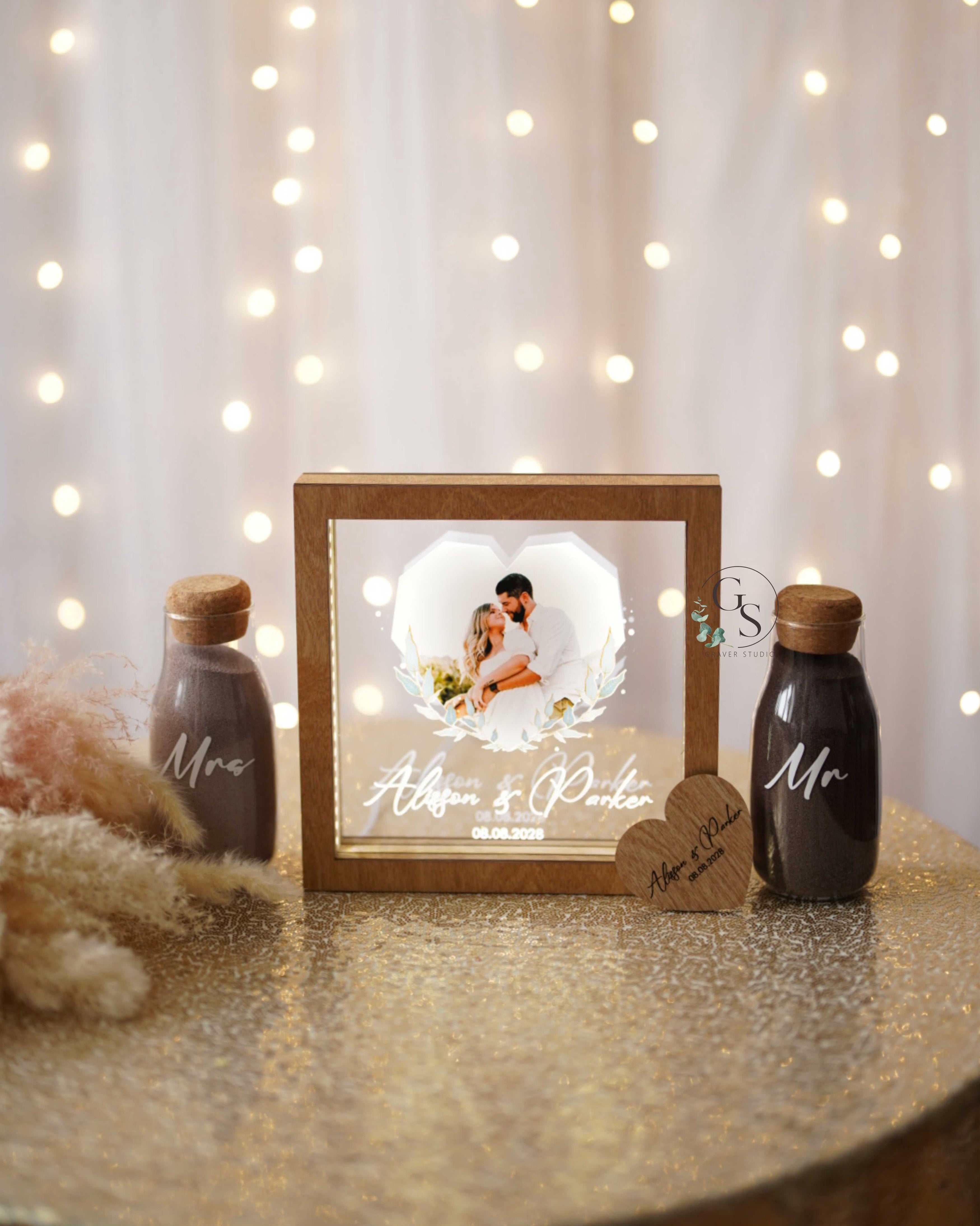 Personalized Unity Sand Ceremony Frame with Photo & LED Light