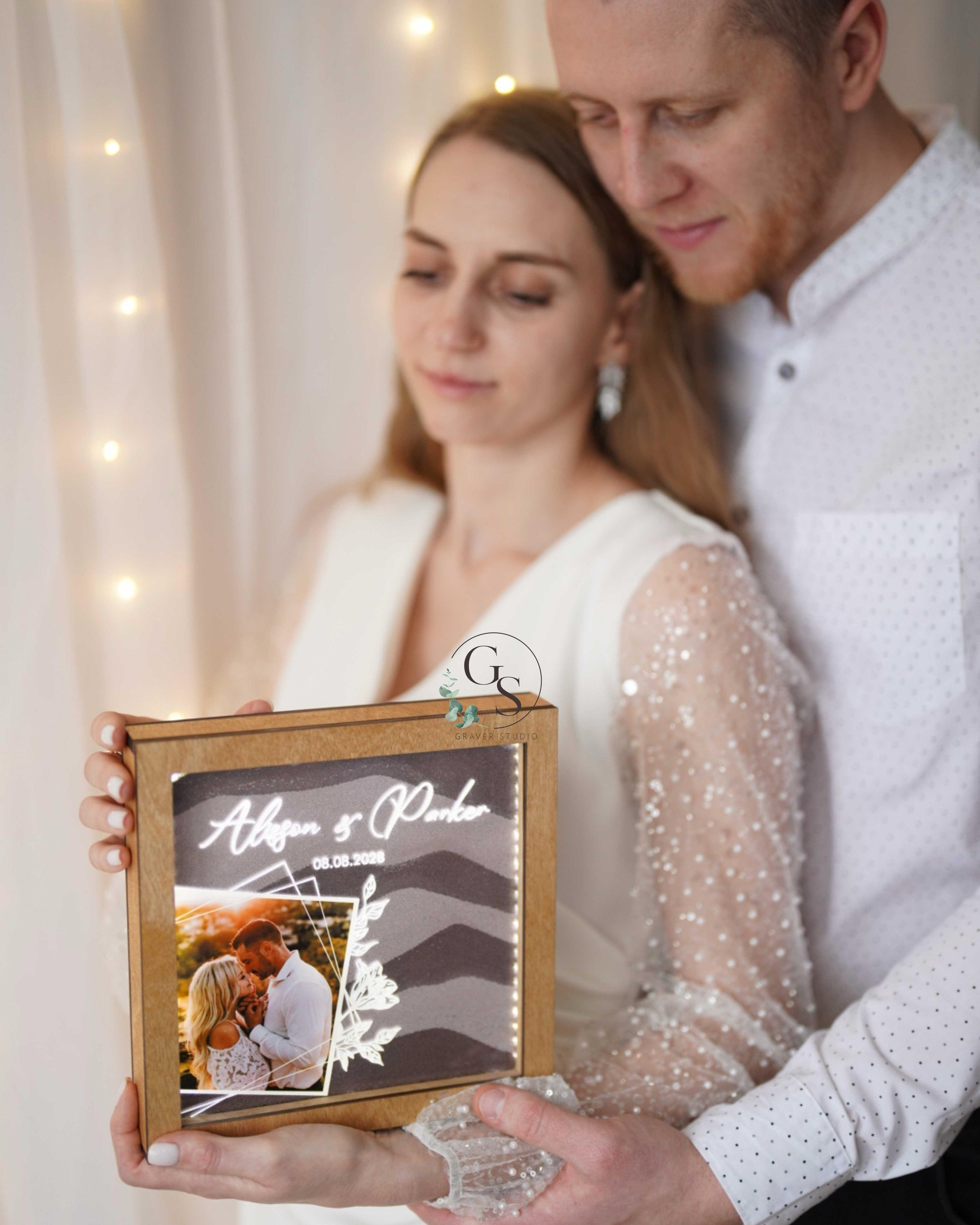 Personalized Unity Sand Ceremony Frame with Photo & LED Light