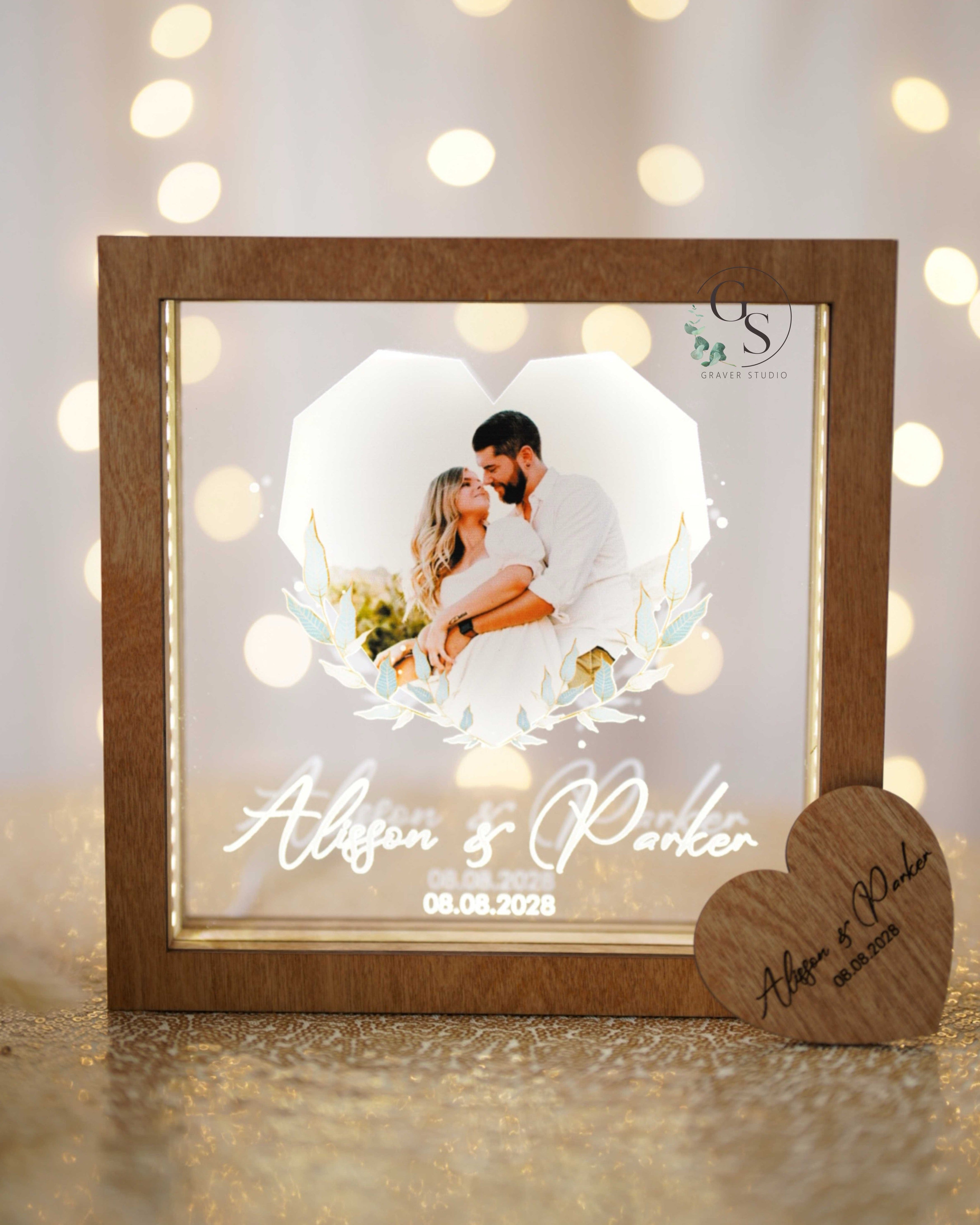 Personalized Unity Sand Ceremony Frame with Photo & LED Light