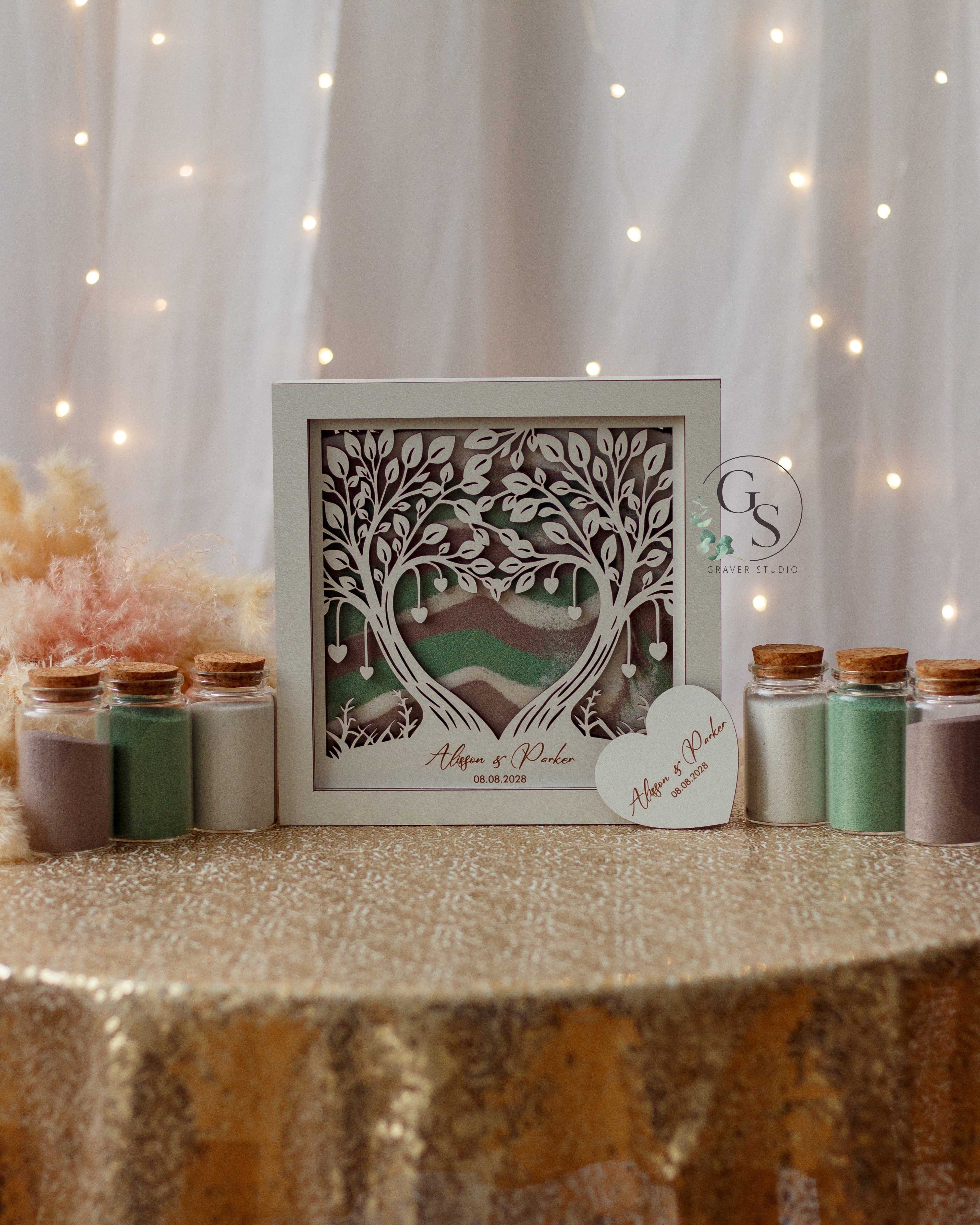 Personalized wooden sand ceremony kit for rustic wedding