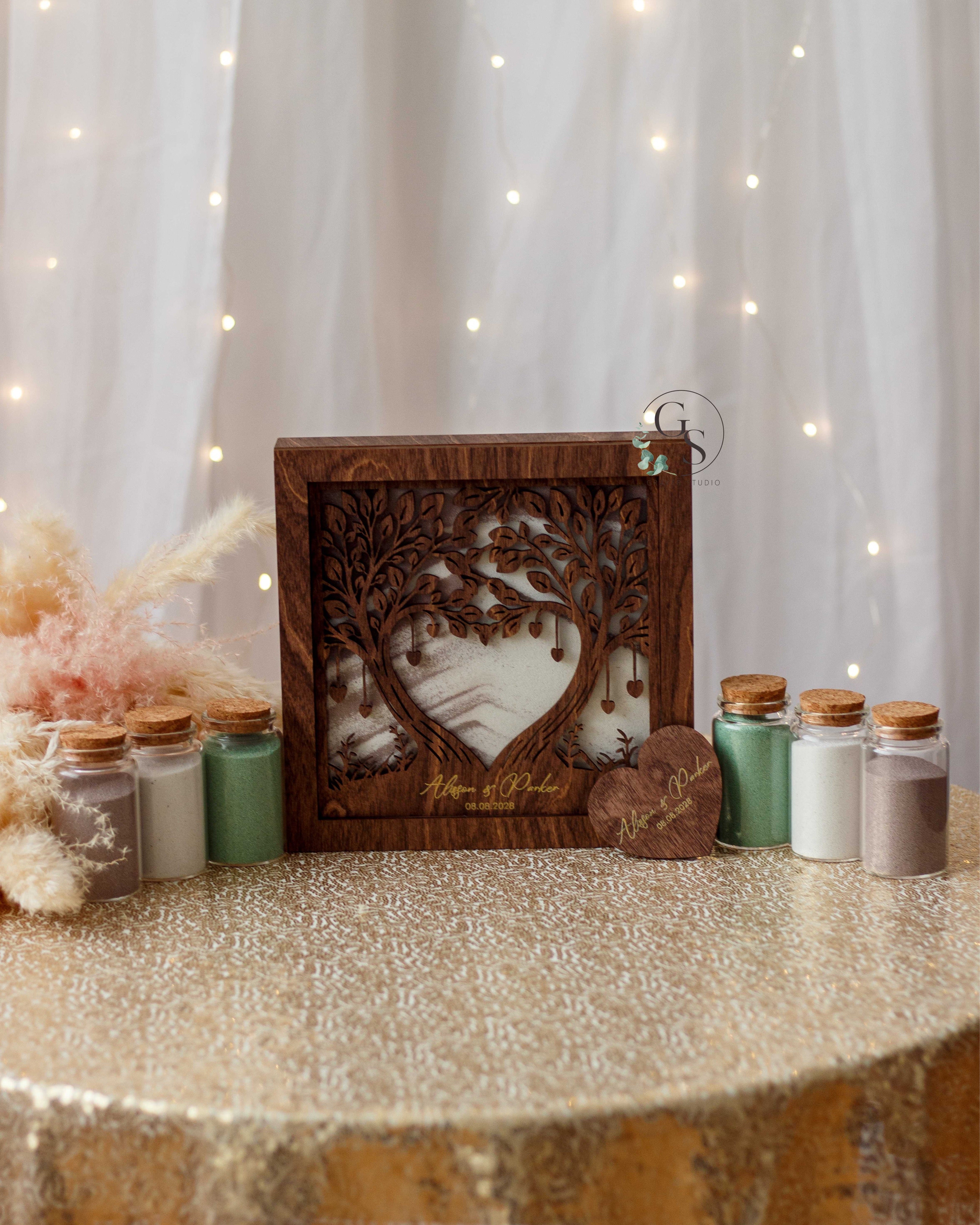 Wedding sand ceremony shadow box with cork glass bottles