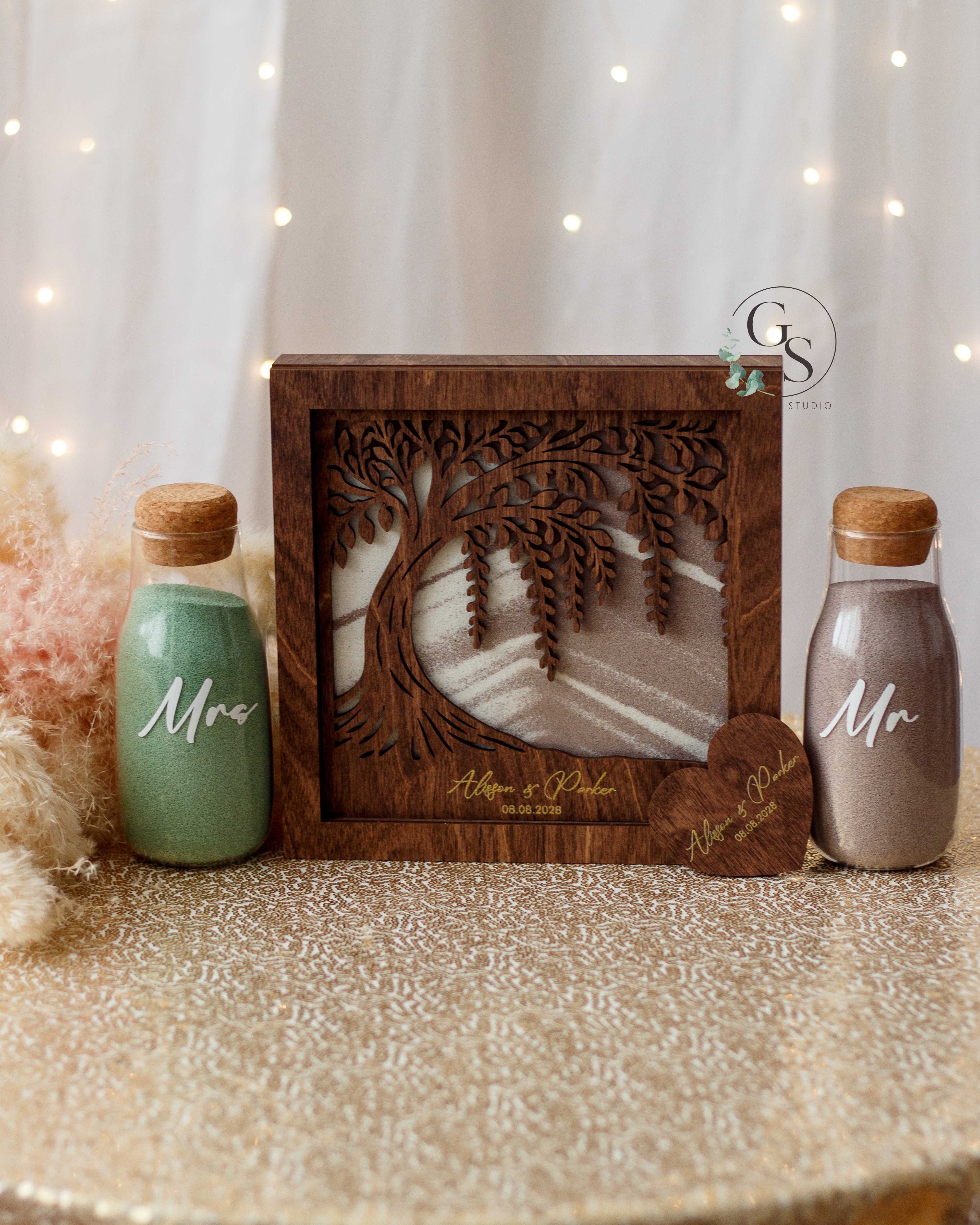 Custom wedding sand frame rustic wood design