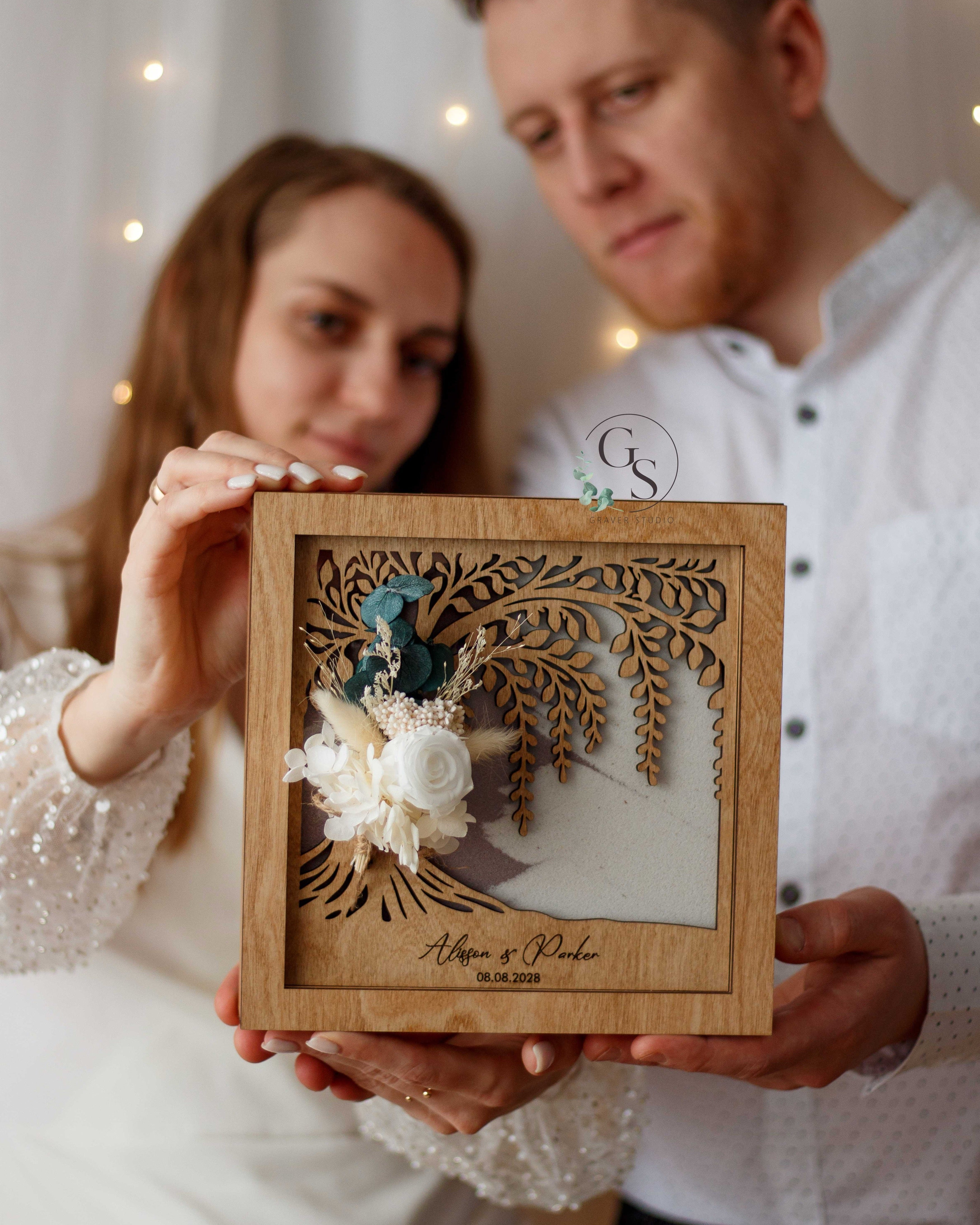 Personalized Unity Sand Ceremony Set with Family Tree and Dried Flower