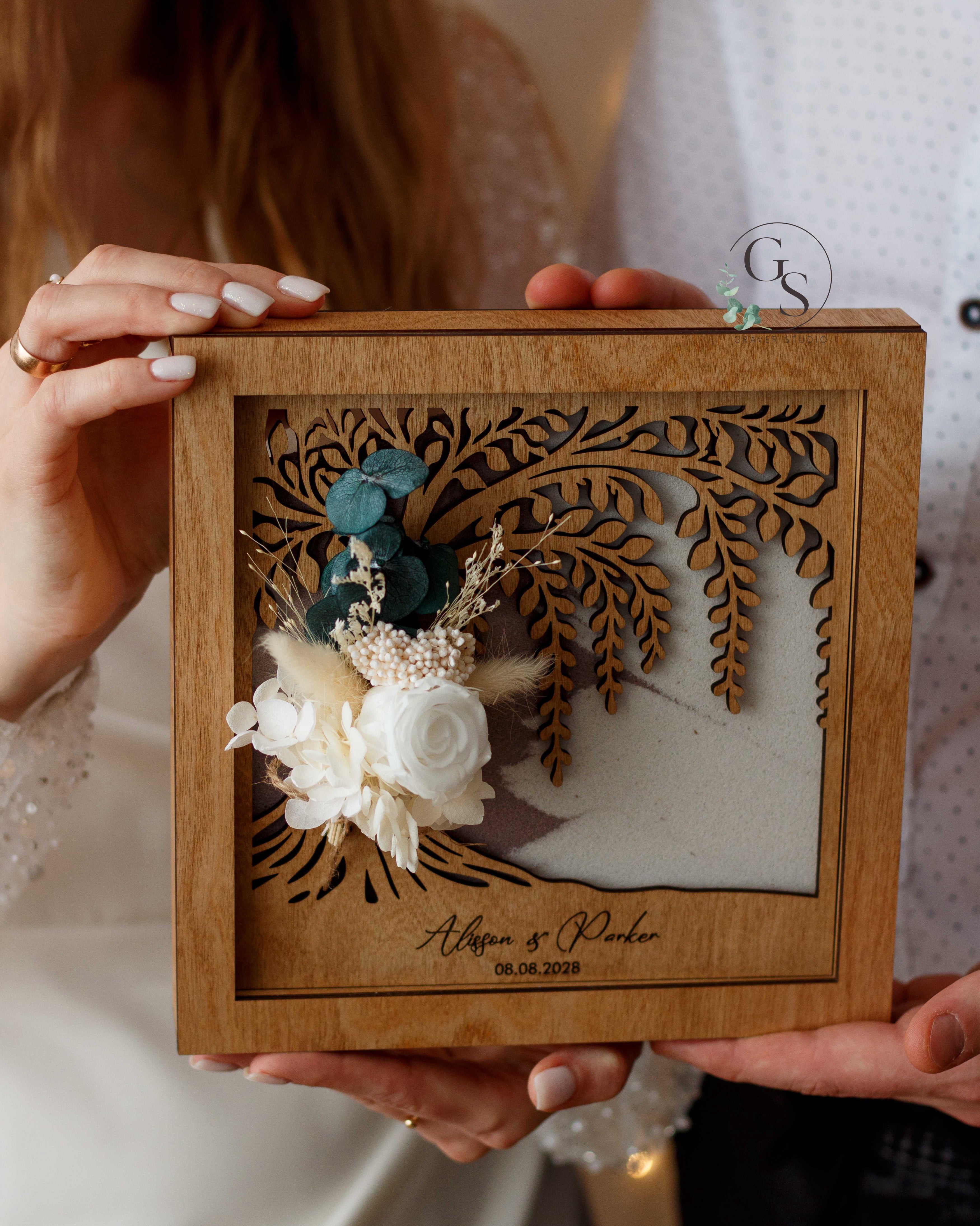 Personalized Unity Sand Ceremony Set with Family Tree and Dried Flower