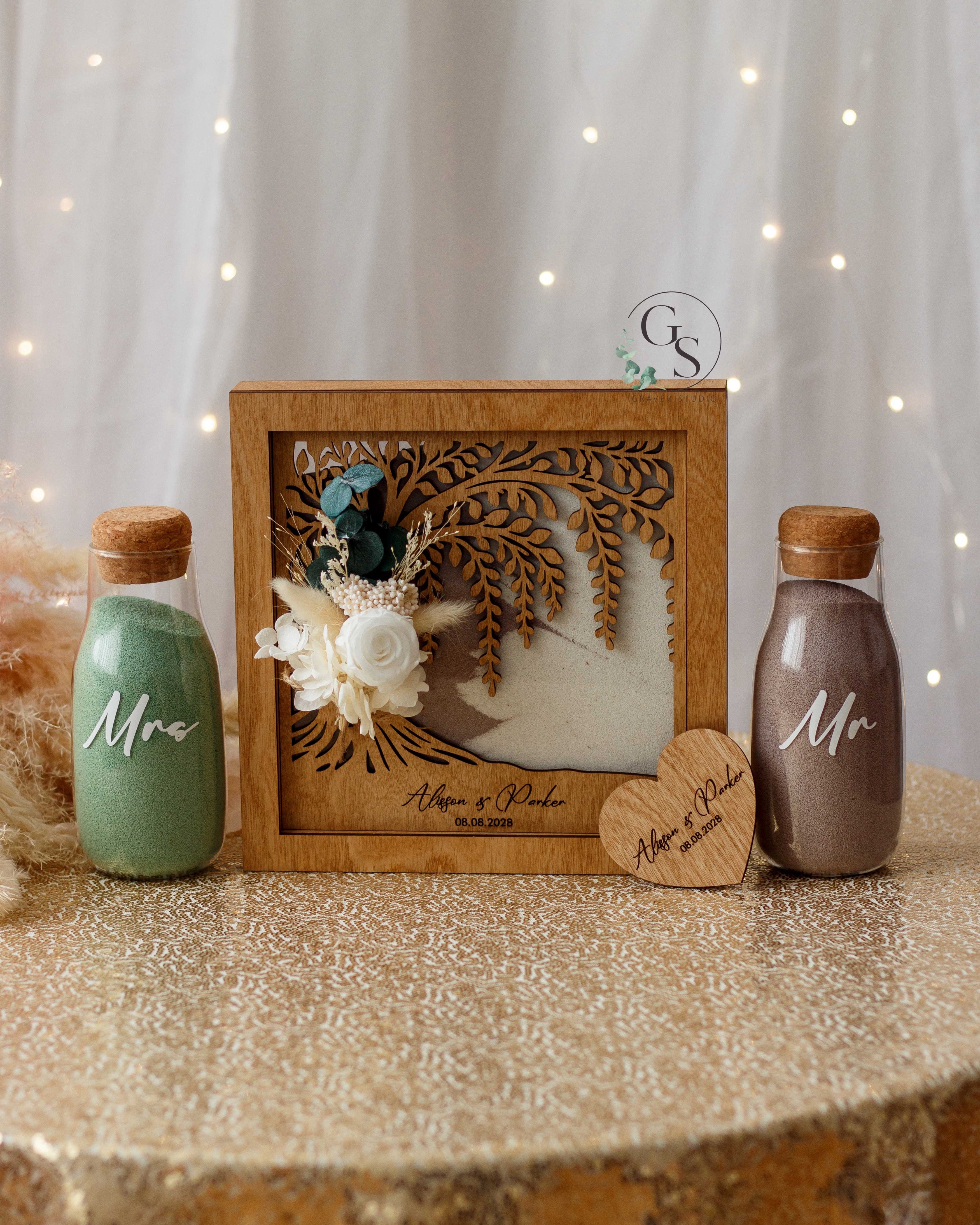 Personalized Unity Sand Ceremony Set with Family Tree and Dried Flower