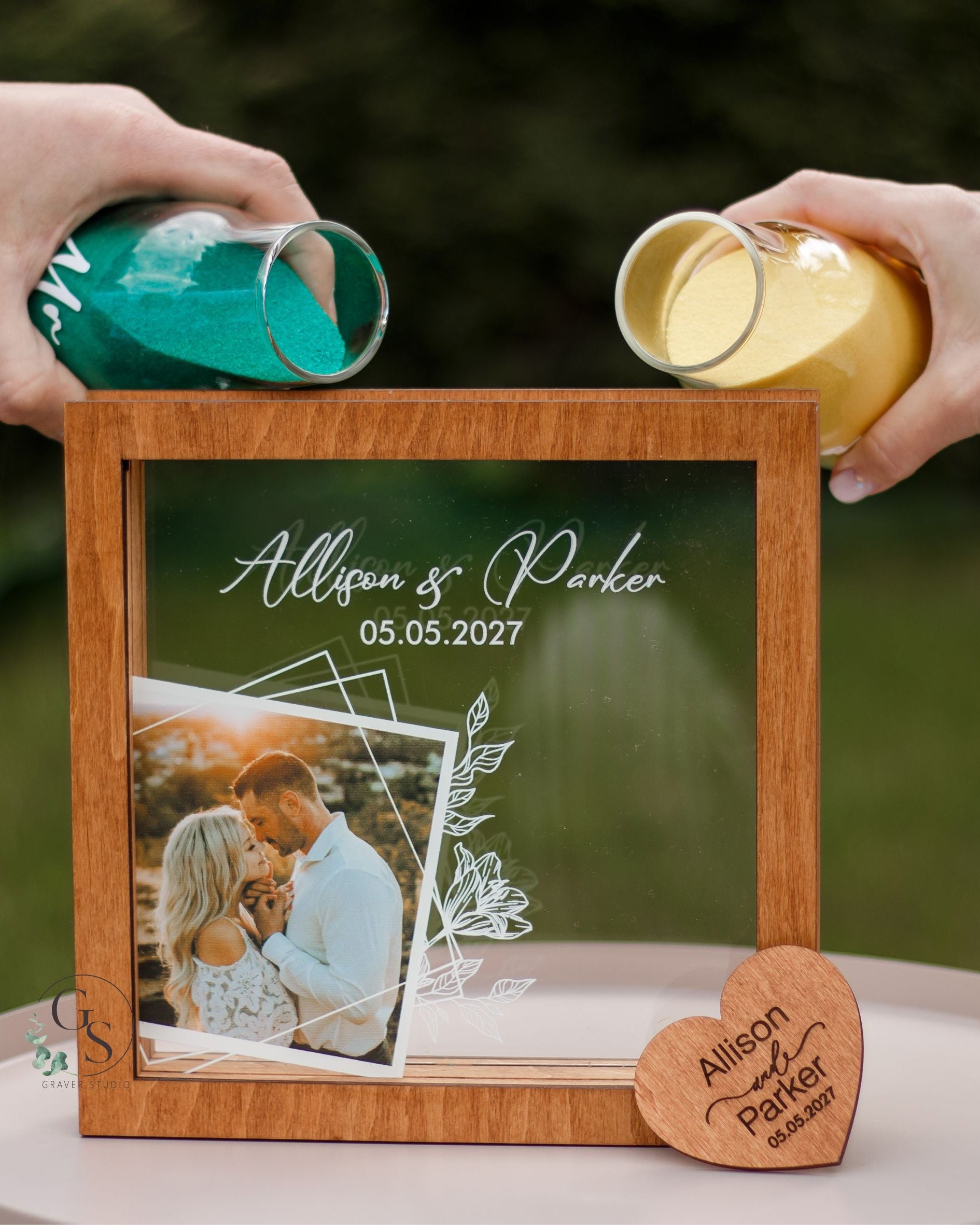 Custom couple photo frame with sand ceremony design