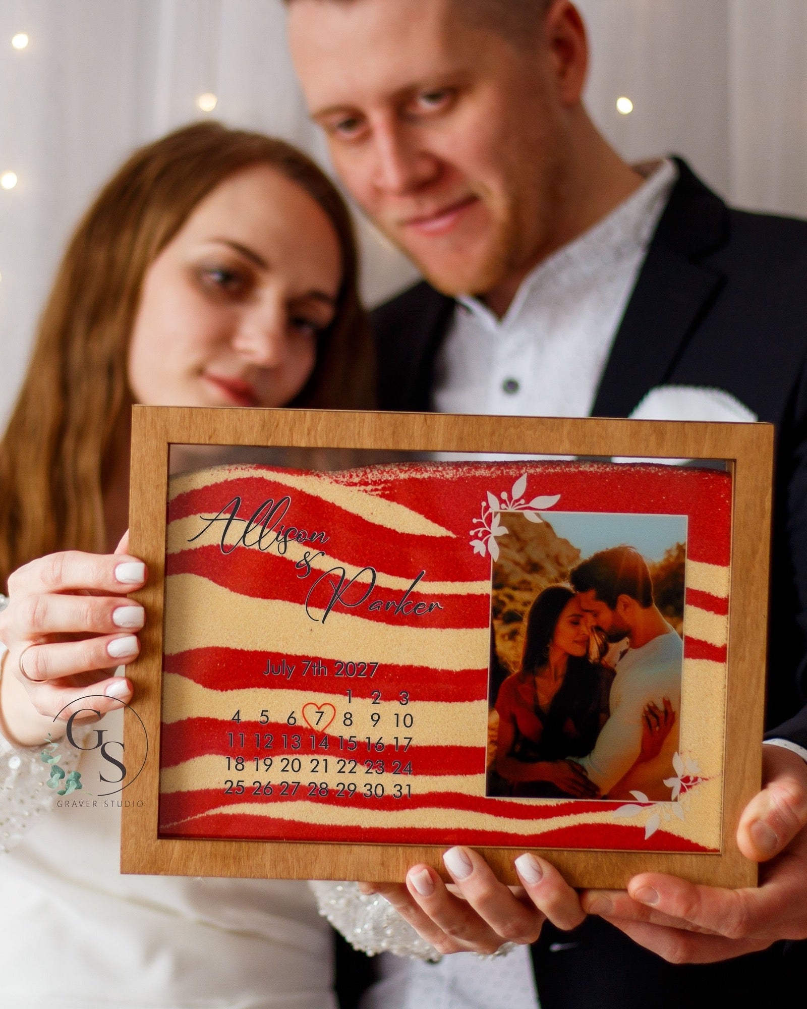 Personalized wedding sand ceremony frame with names and date