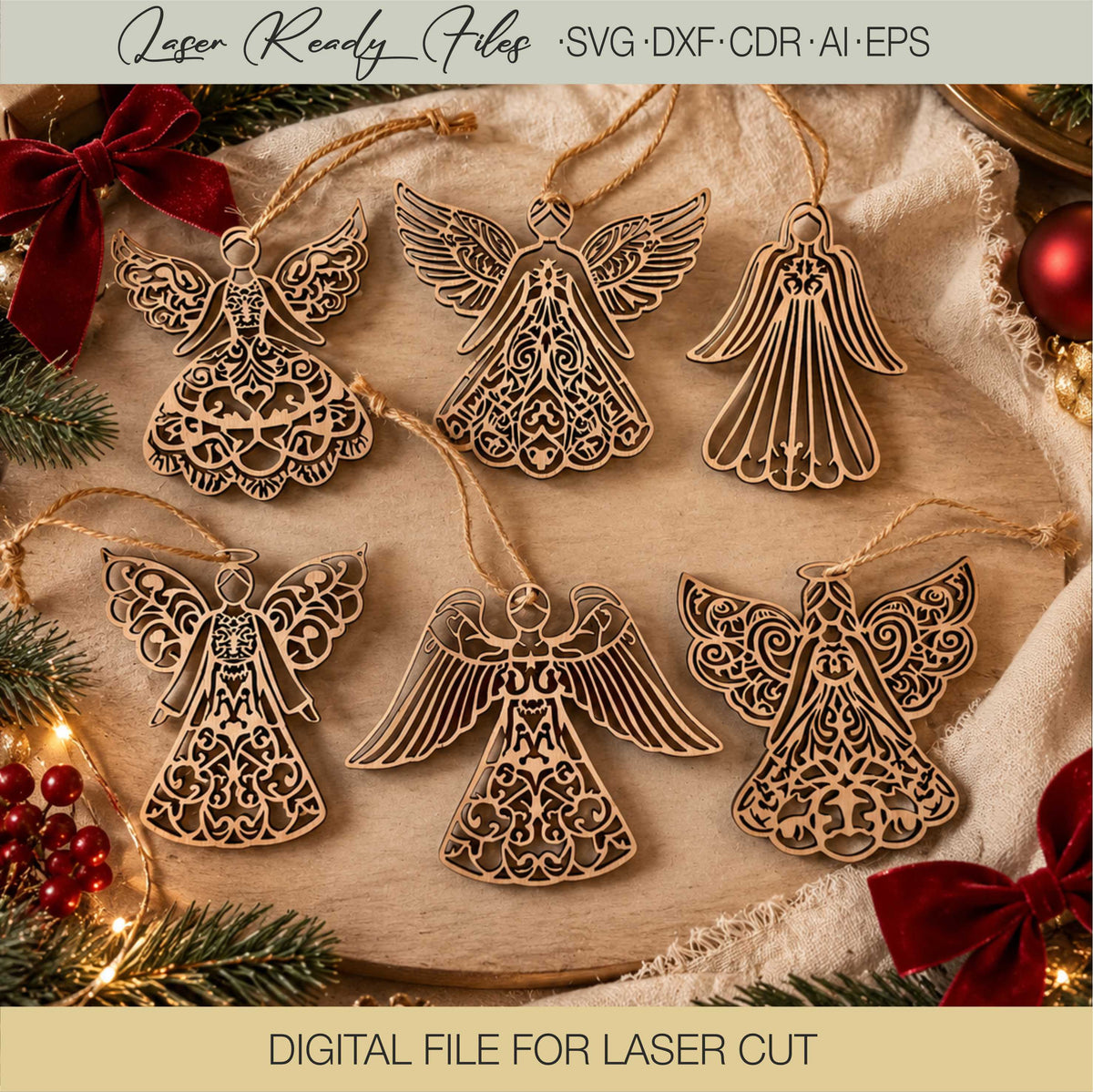 Christmas Angel Ornament Svg, Glowforge Svg File