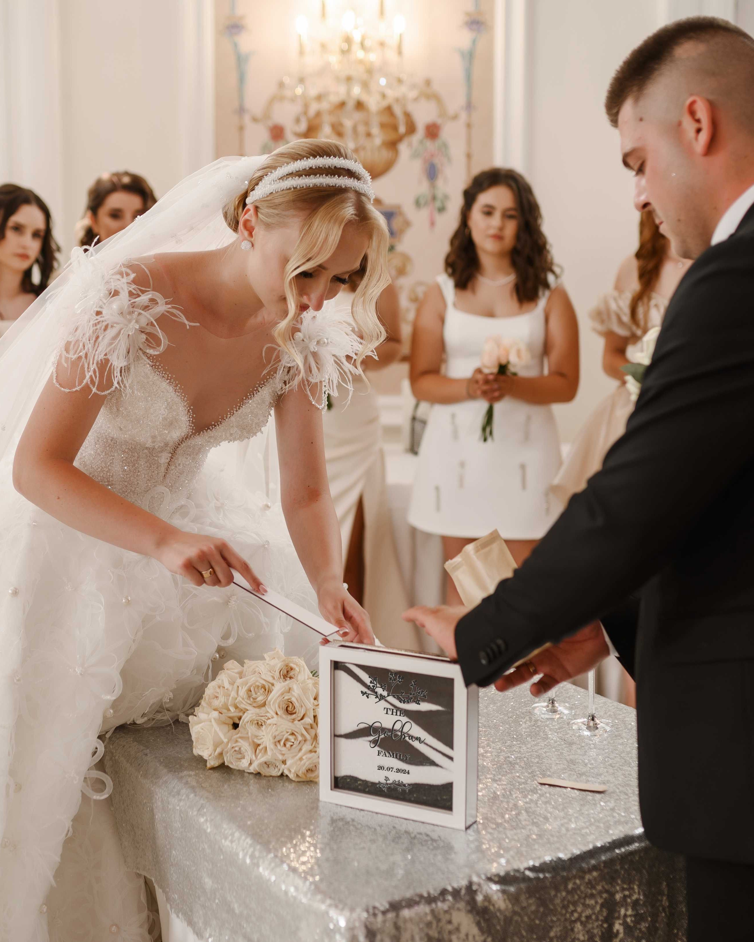 Personalized wedding sand ceremony frame with heart tree design for unity ceremony