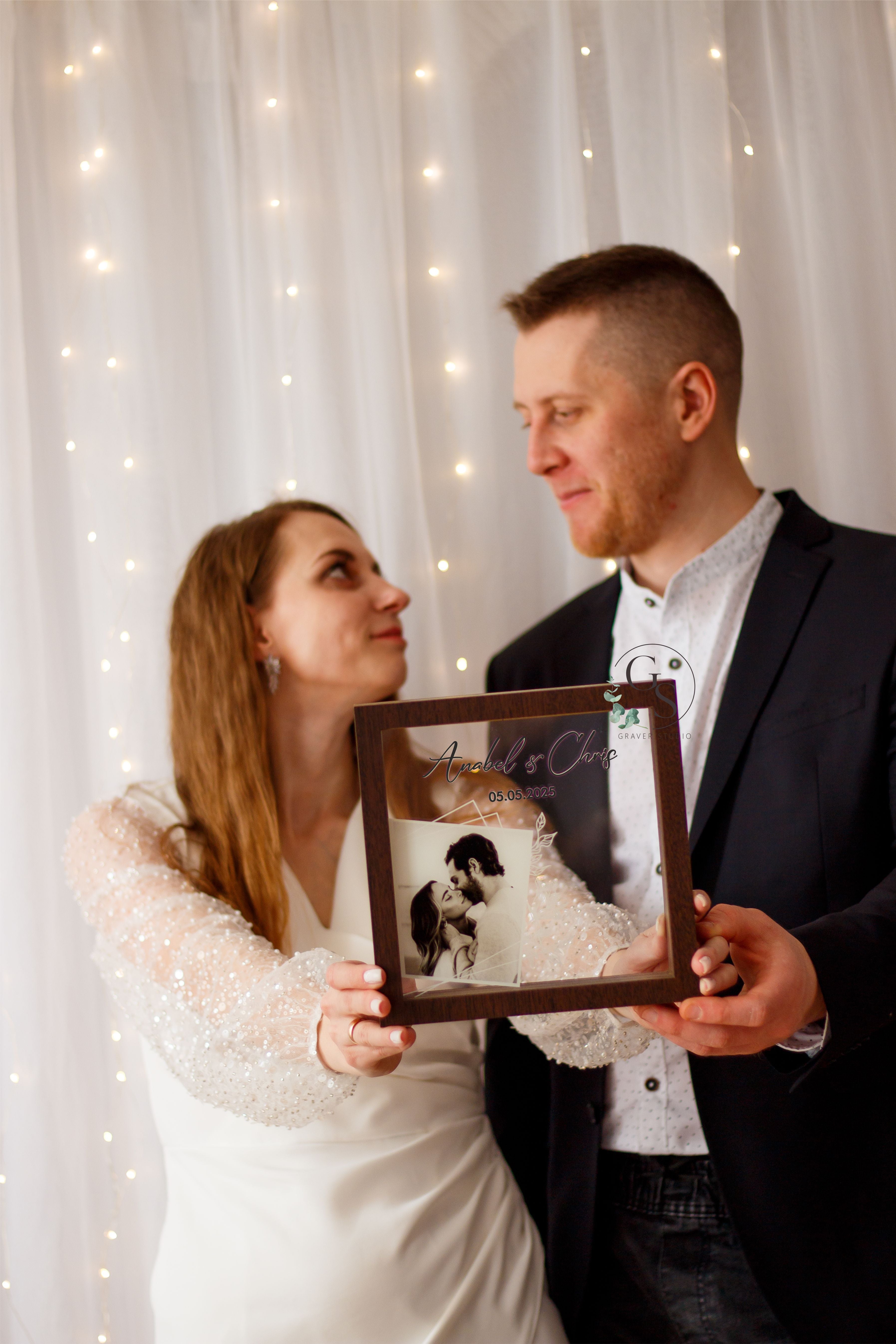 Romantic couple keepsake frame with wedding sand
