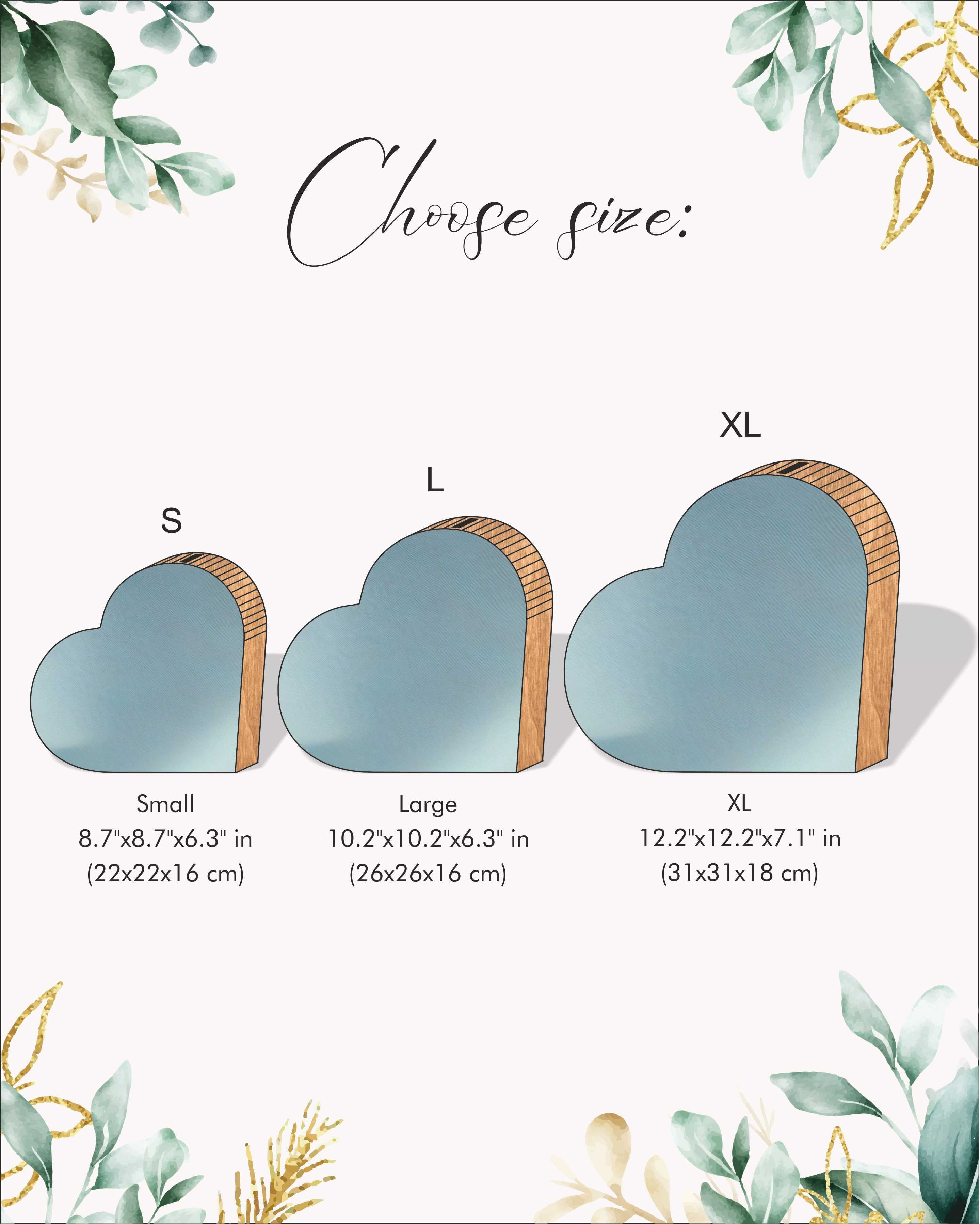 Personalized Wooden Wedding Card Box with Print (Heart Shape)