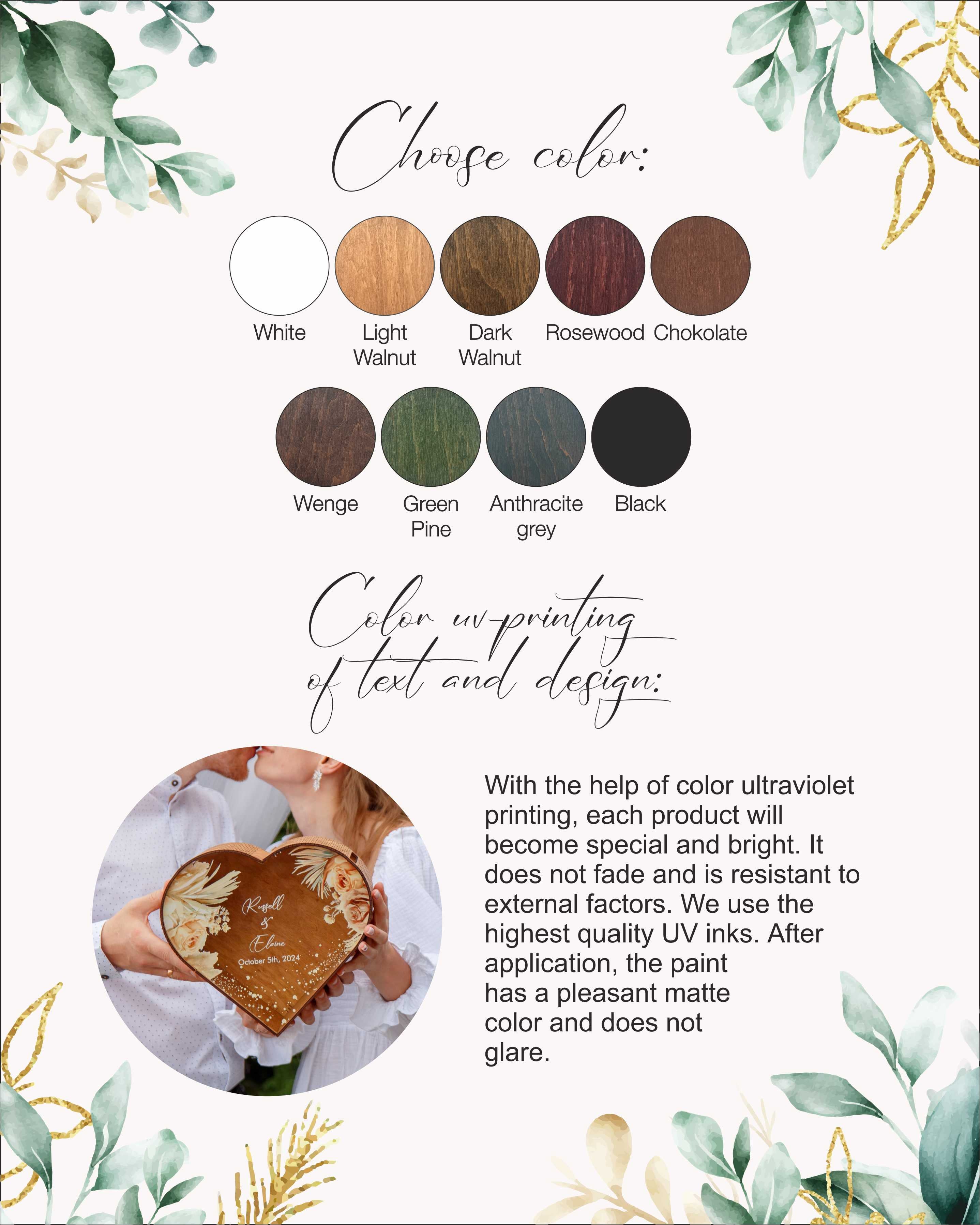 Personalized Wooden Wedding Card Box with Print (Heart Shape)