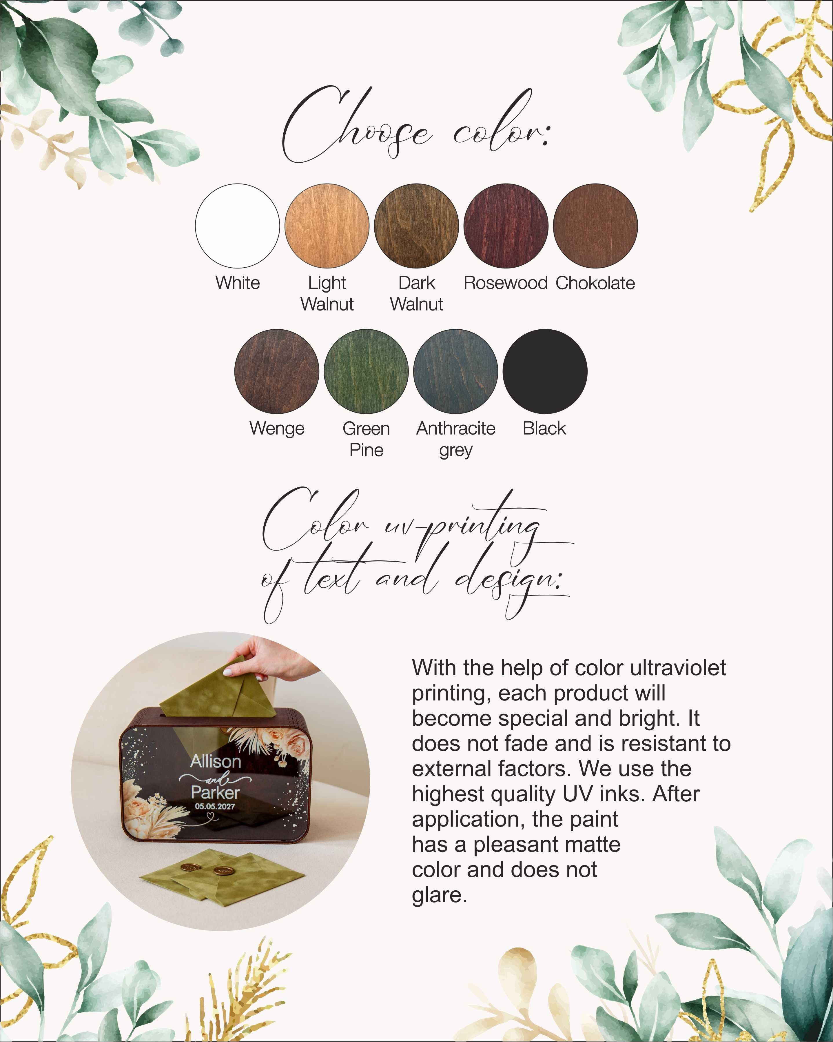 Personalized Wooden Wedding Card Box with Print (Rectangular Shape)