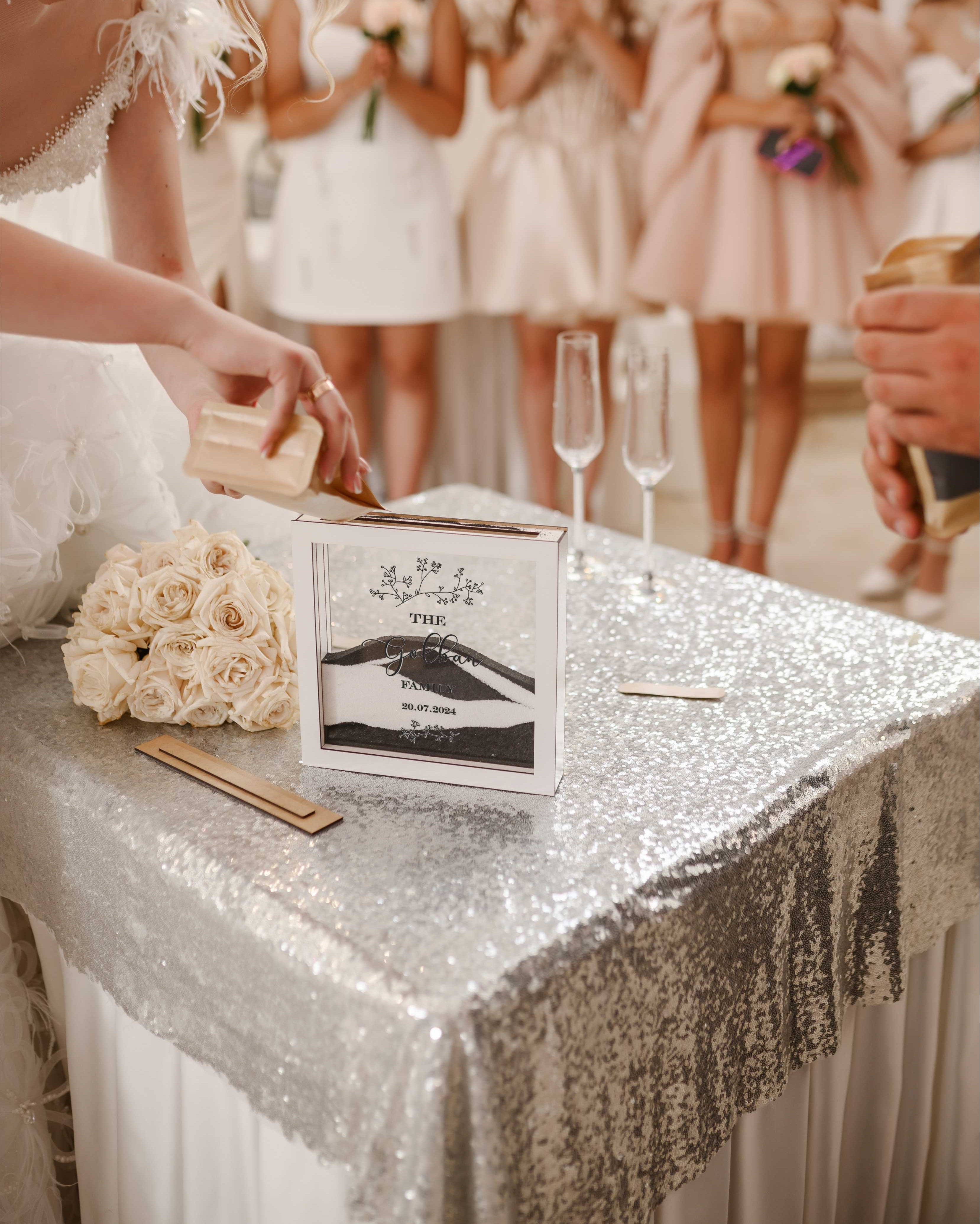Wooden shadow box sand ceremony frame for rustic wedding decor