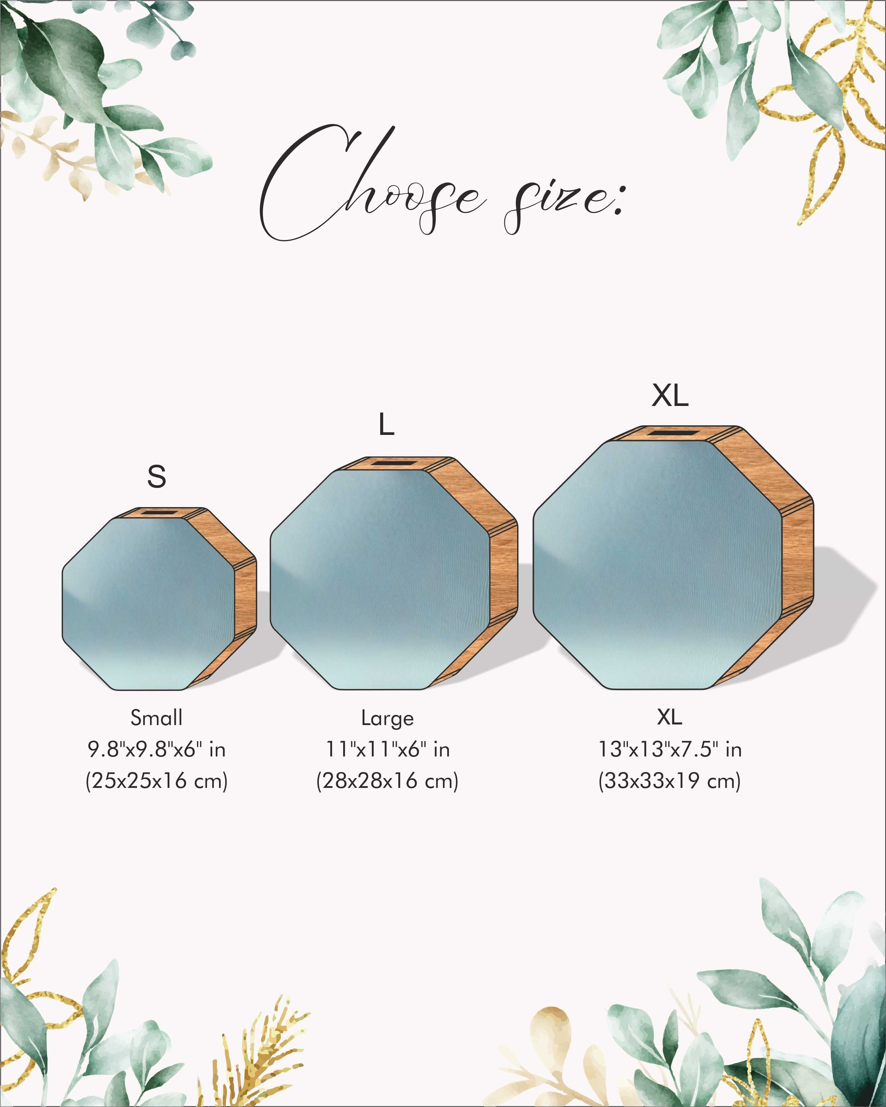 Personalized Wooden Wedding Card Box with Print (Оctagon Shape)