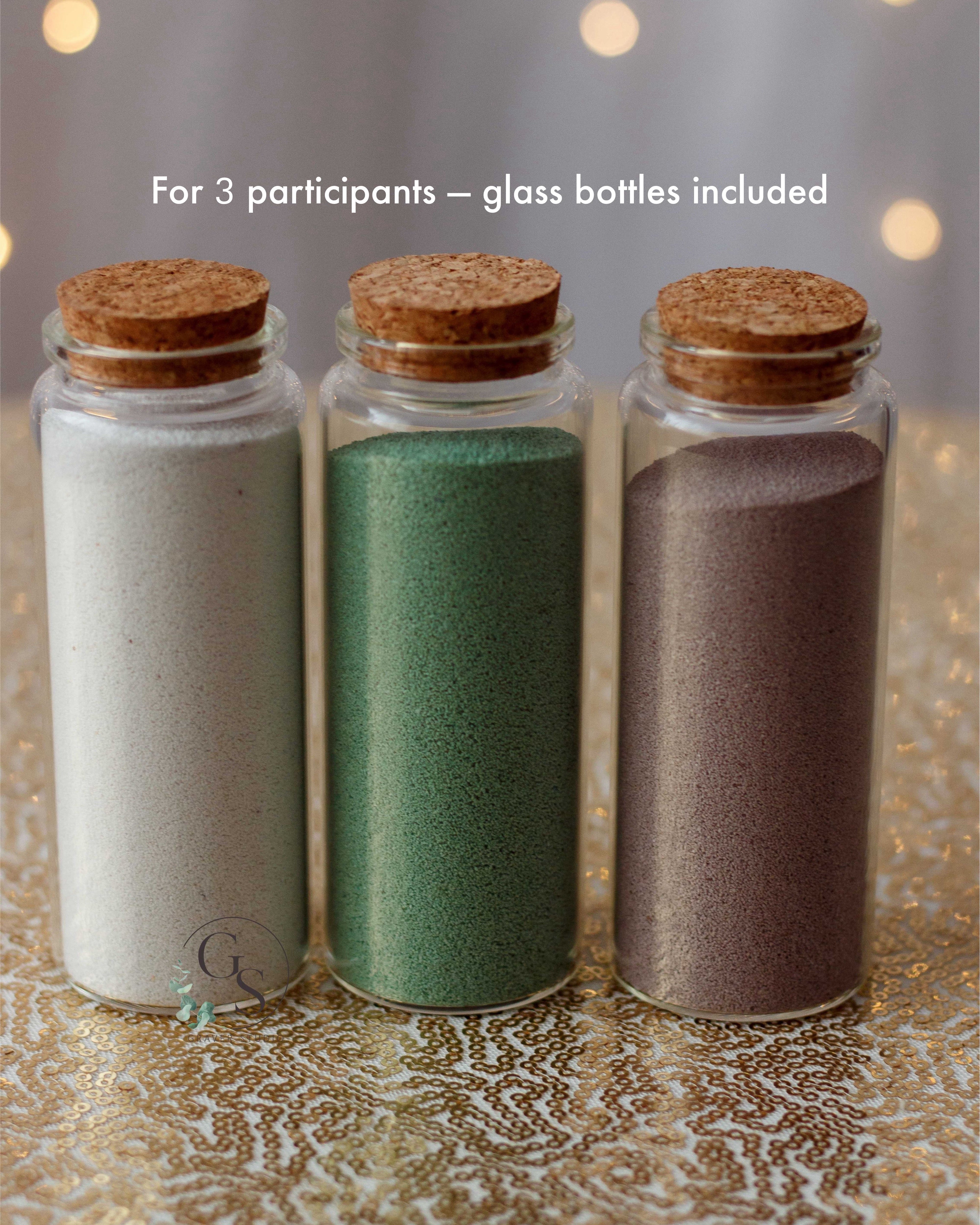 Boho style unity sand frame with decorative glass bottles