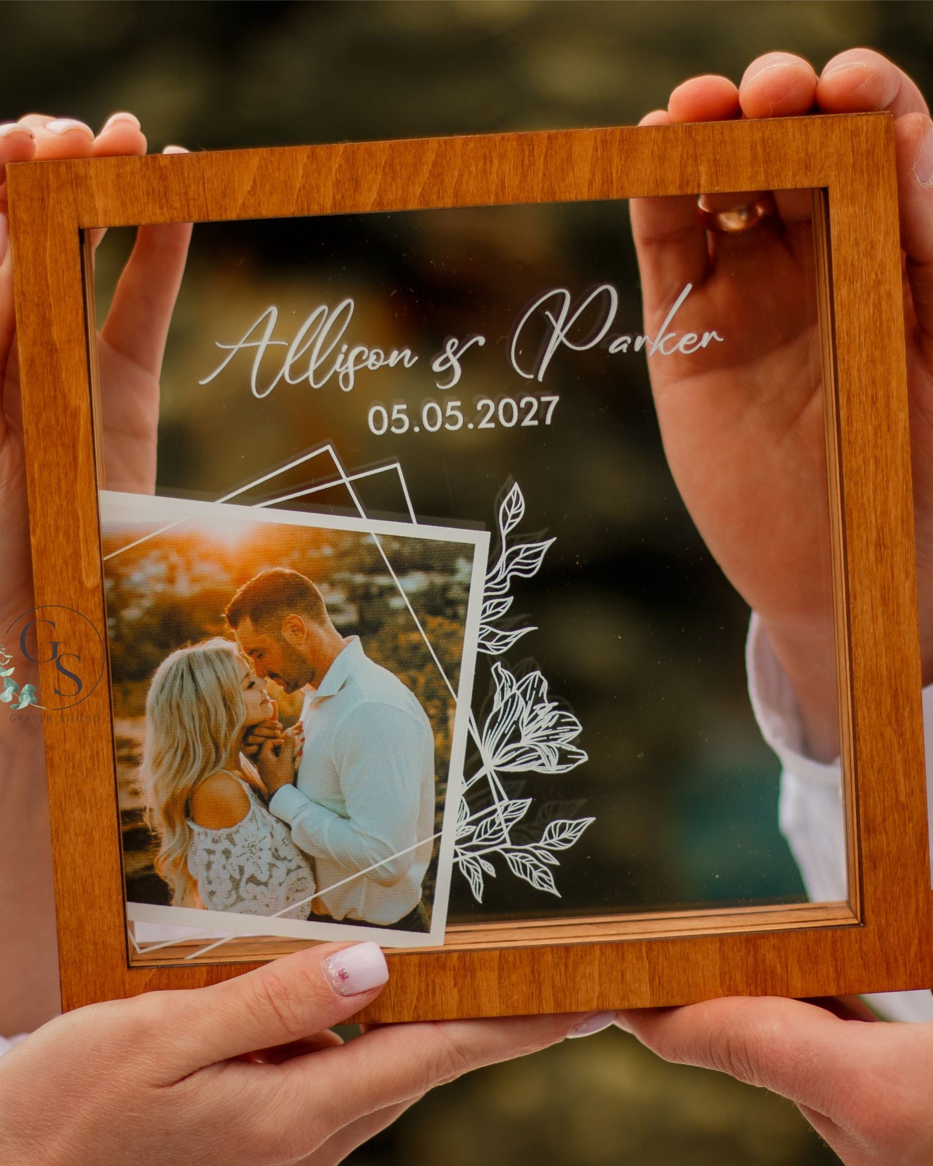 Custom couple photo frame with sand ceremony design
