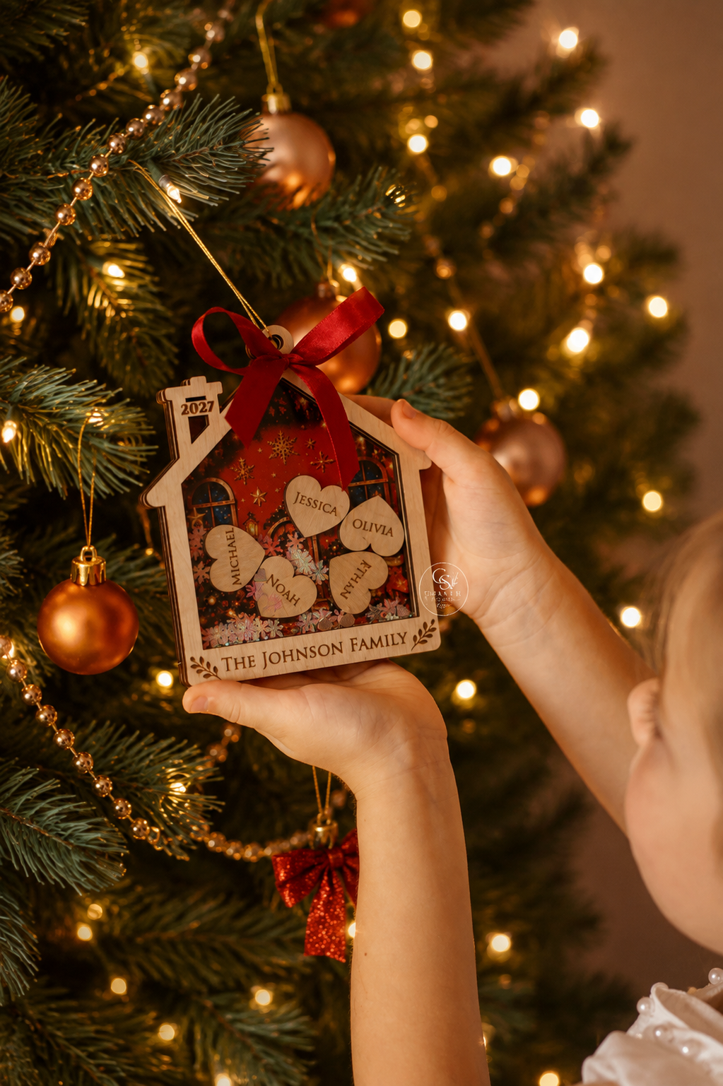 Personalized Family Christmas Ornament – Custom Wooden House with Names