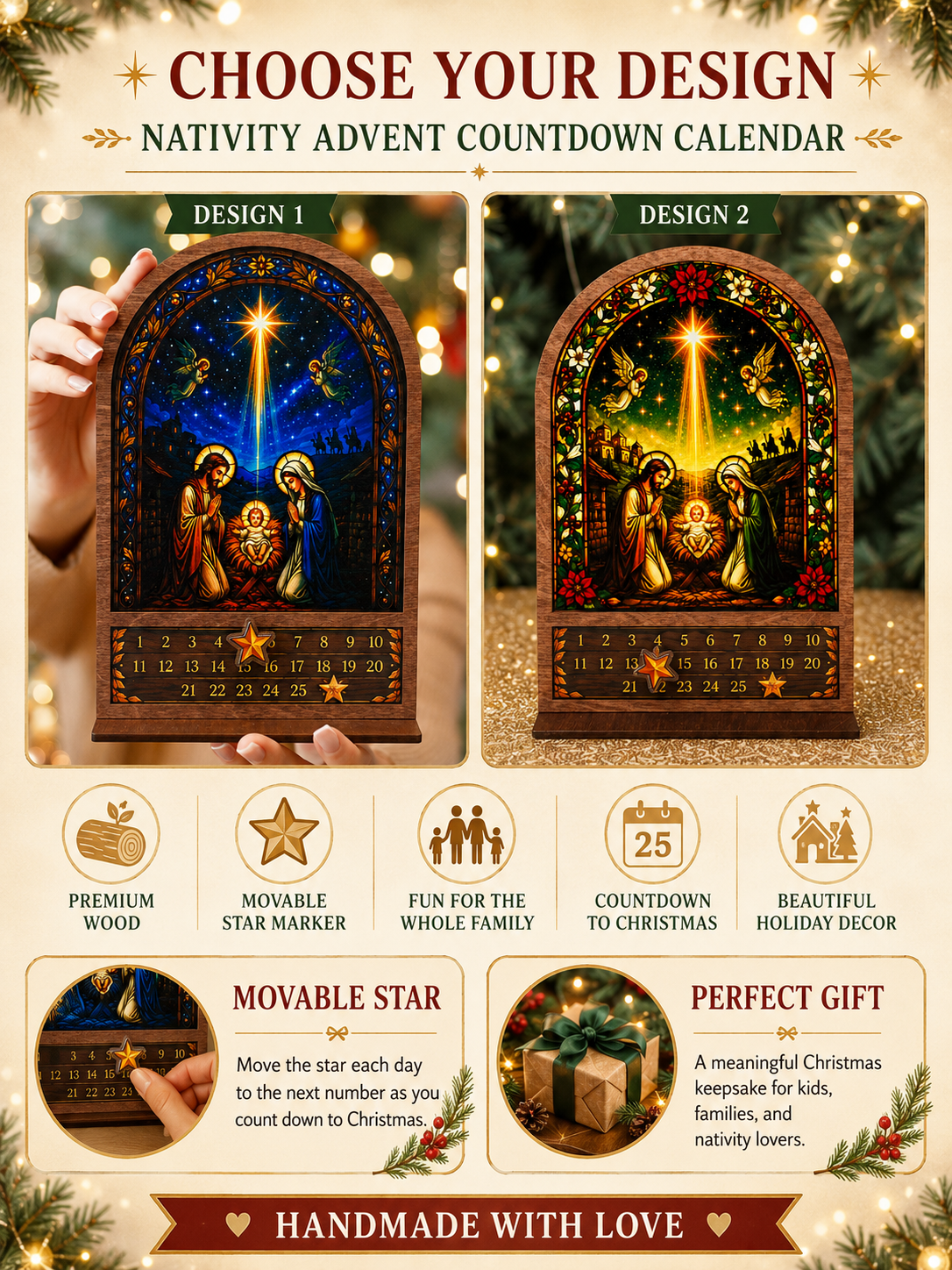 Wooden Magnetic Nativity Advent Calendar
