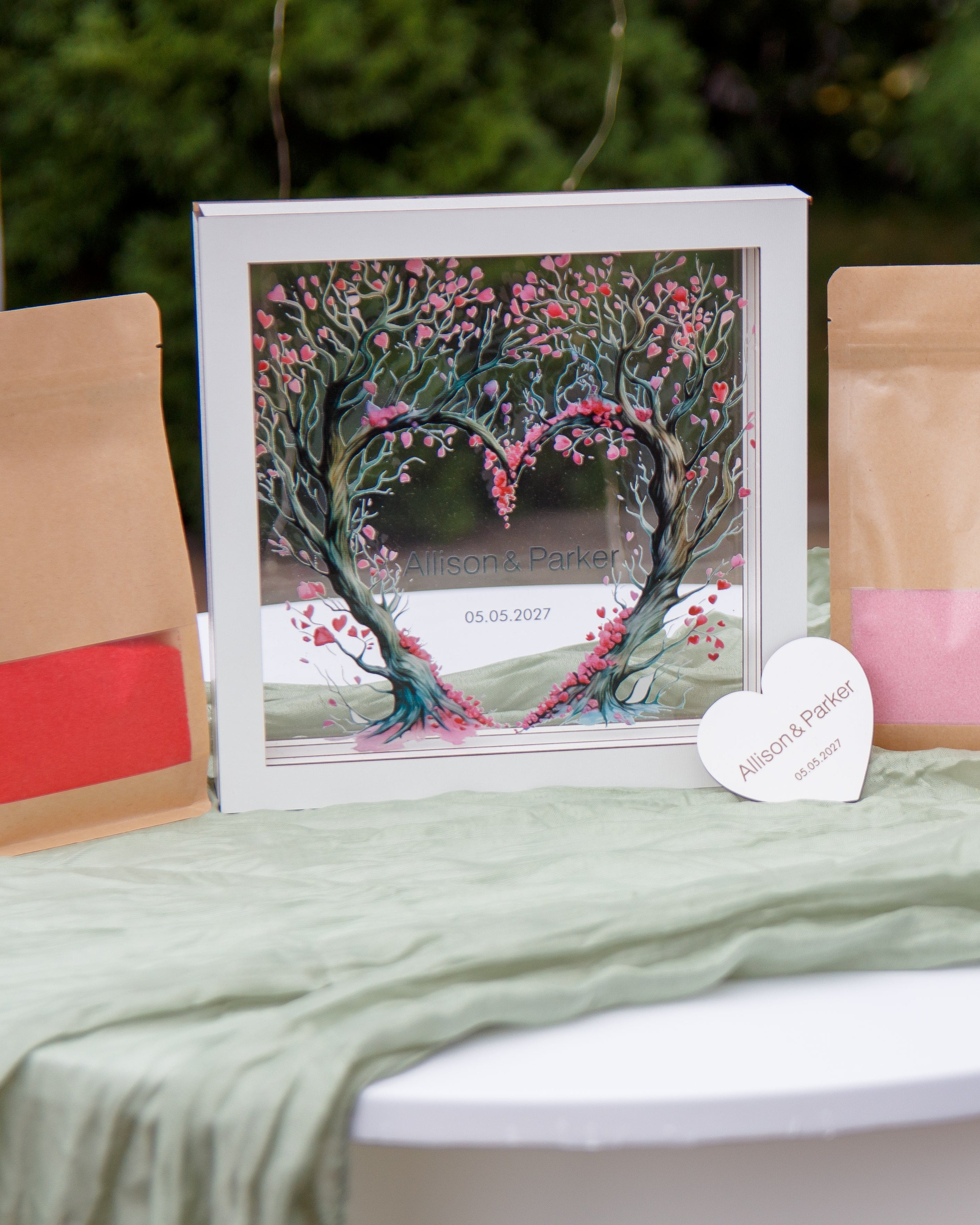 Romantic unity sand ceremony frame for boho wedding theme