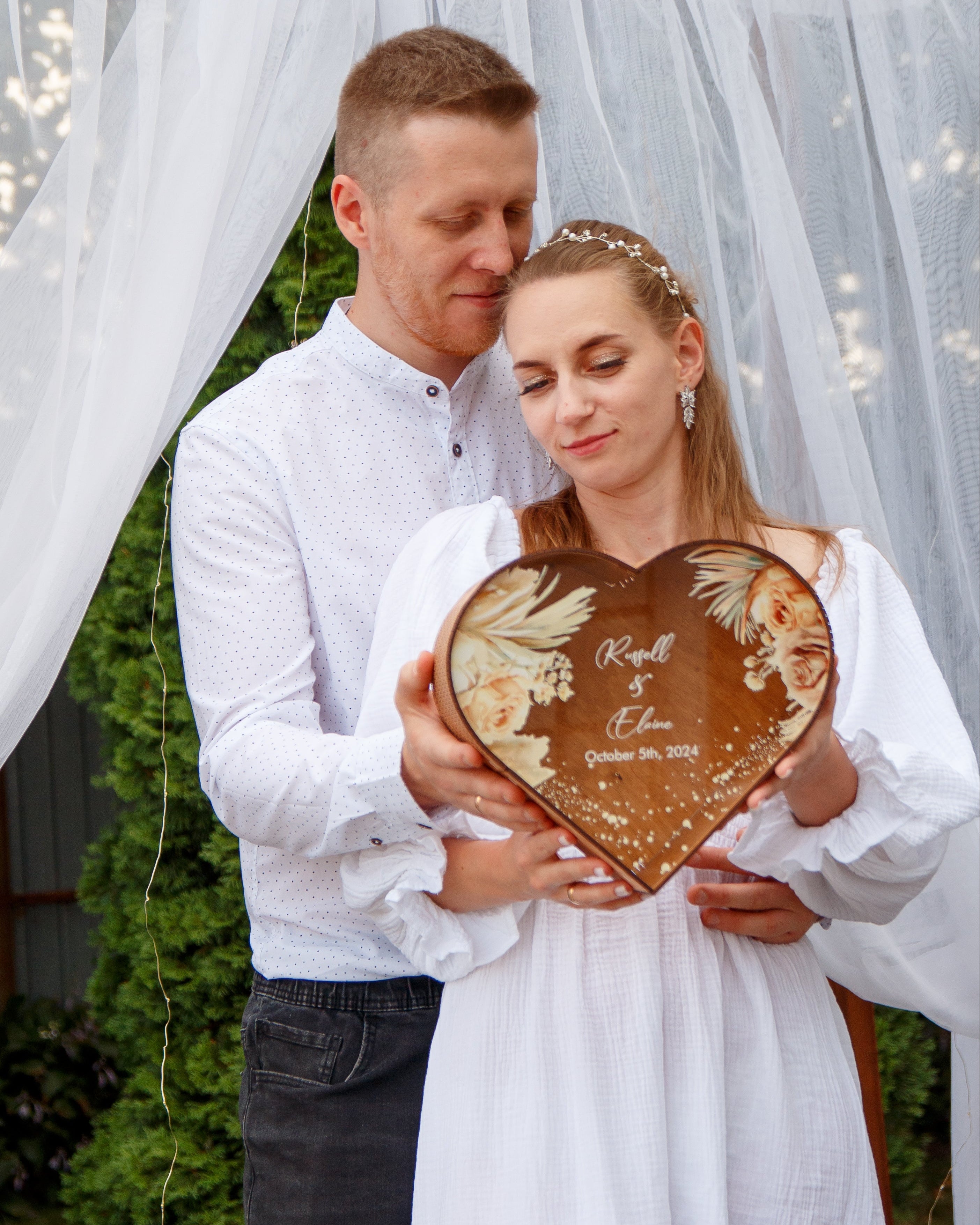Custom heart wedding card box with floral artwork