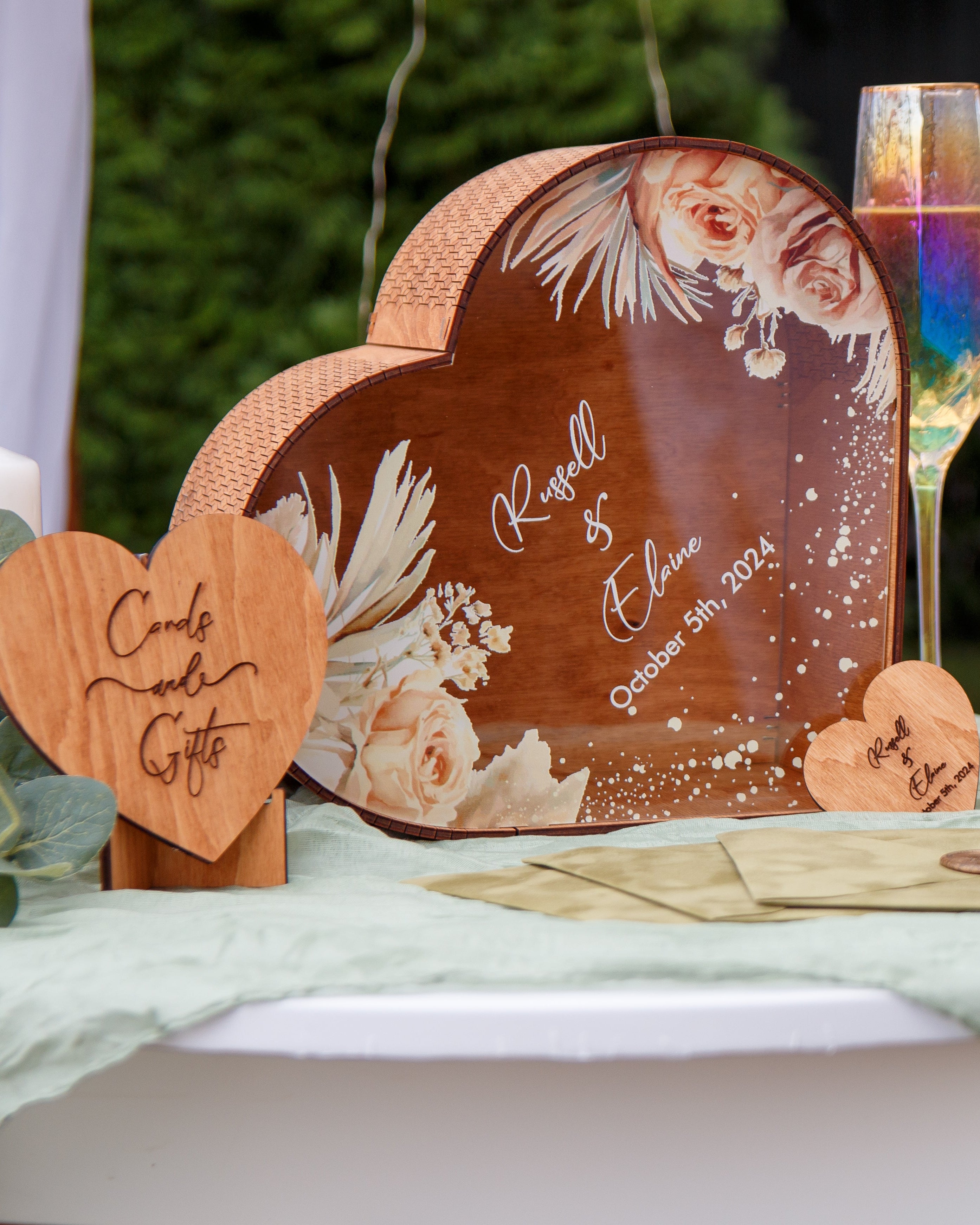 Handcrafted wooden wedding envelope collection box