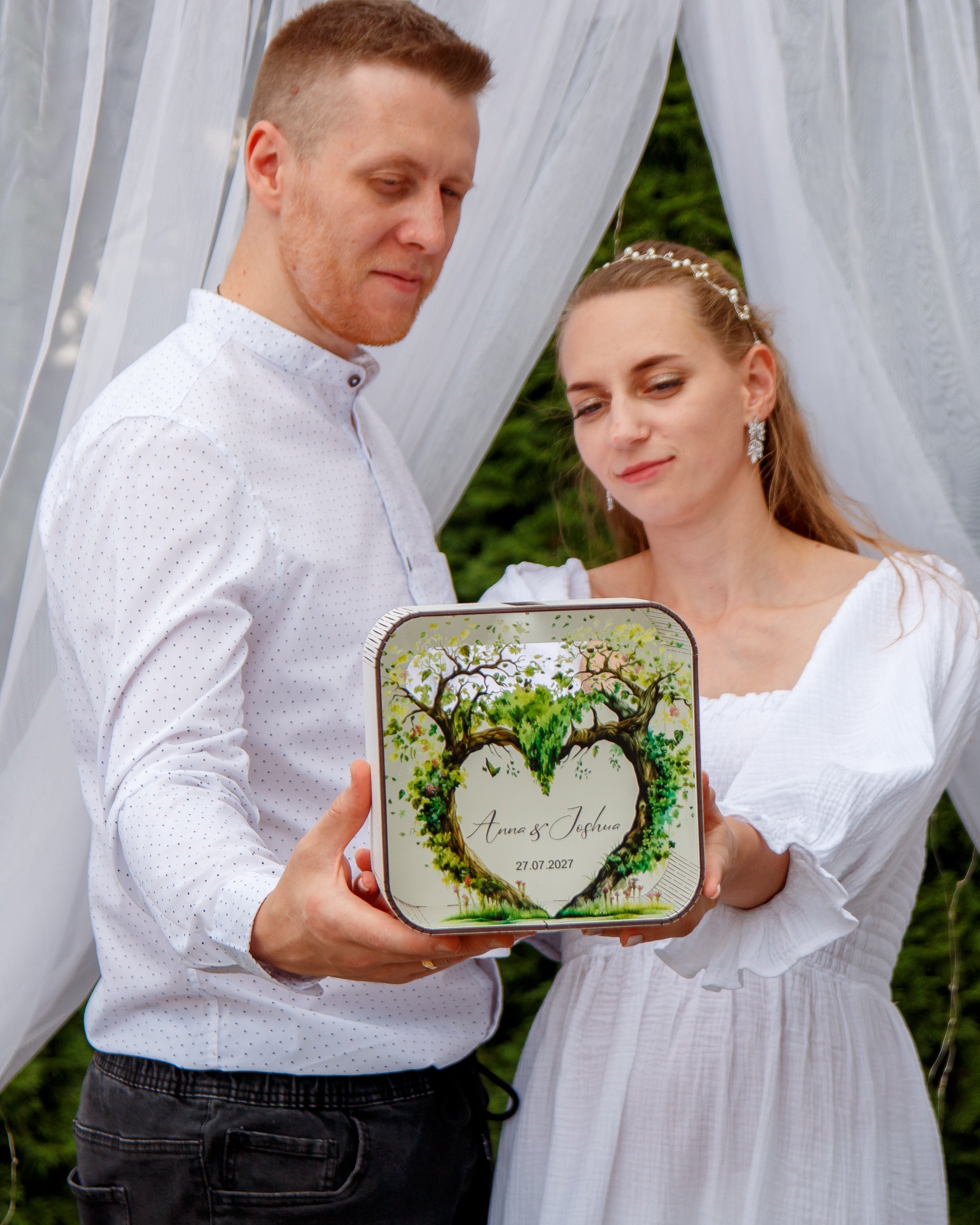 Personalized cards and gifts box for wedding reception