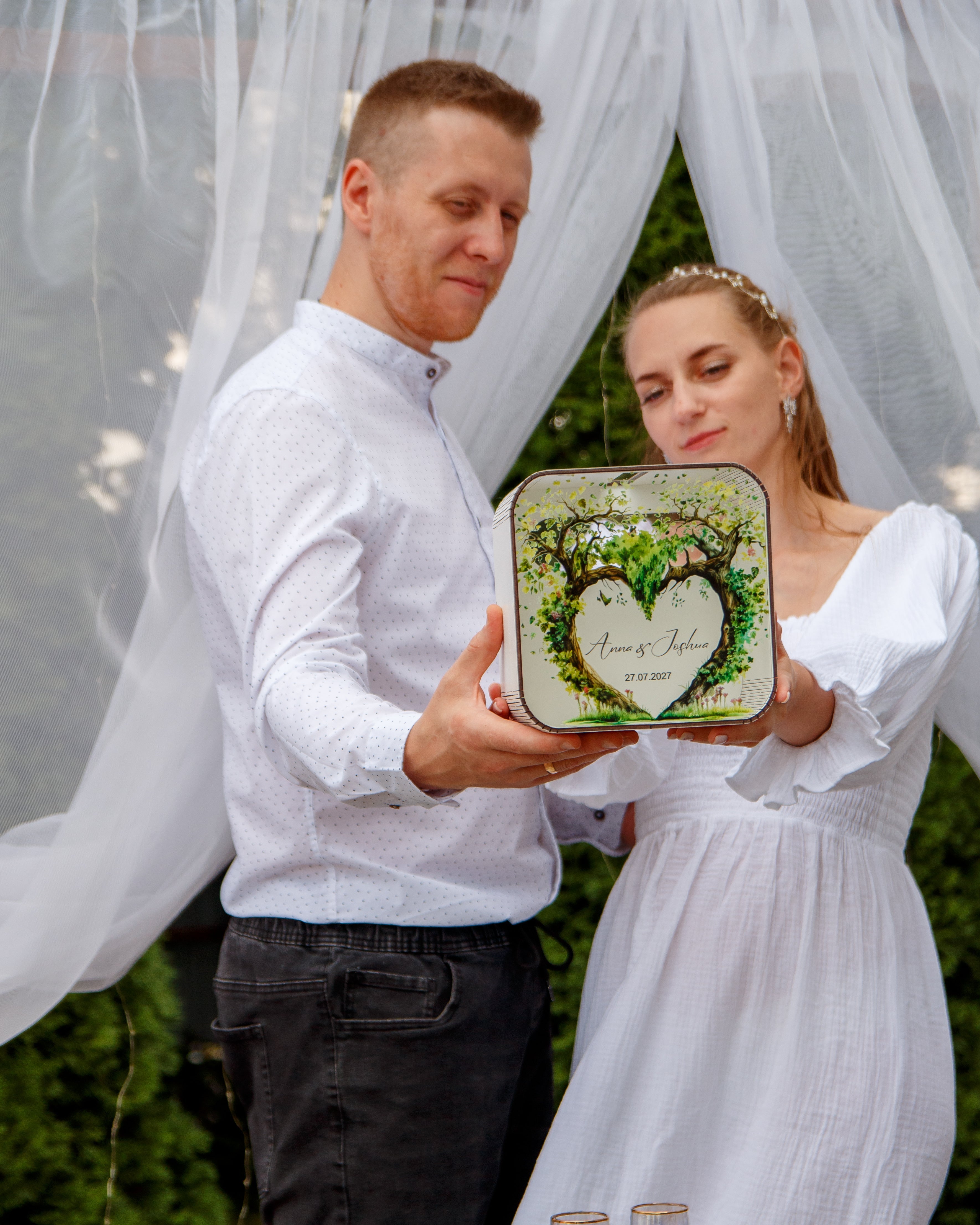 Wooden wedding gift box for money envelopes and notes