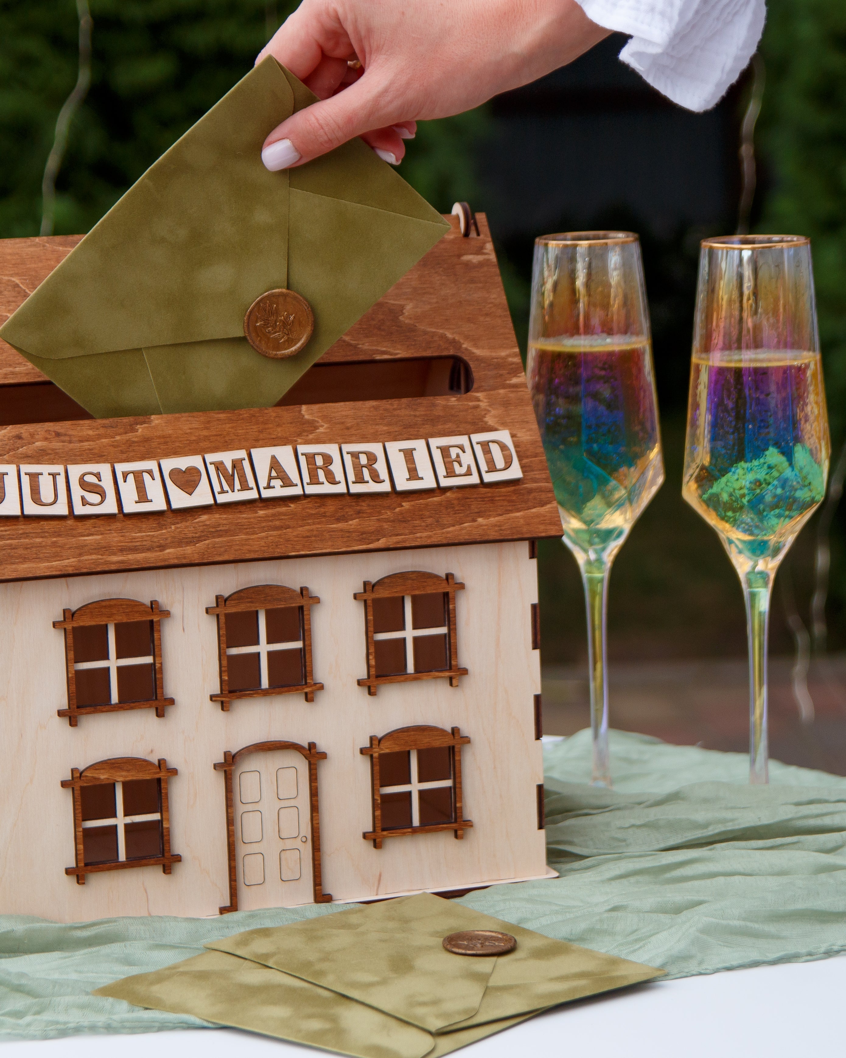 Rustic wedding card box wood house decor reception