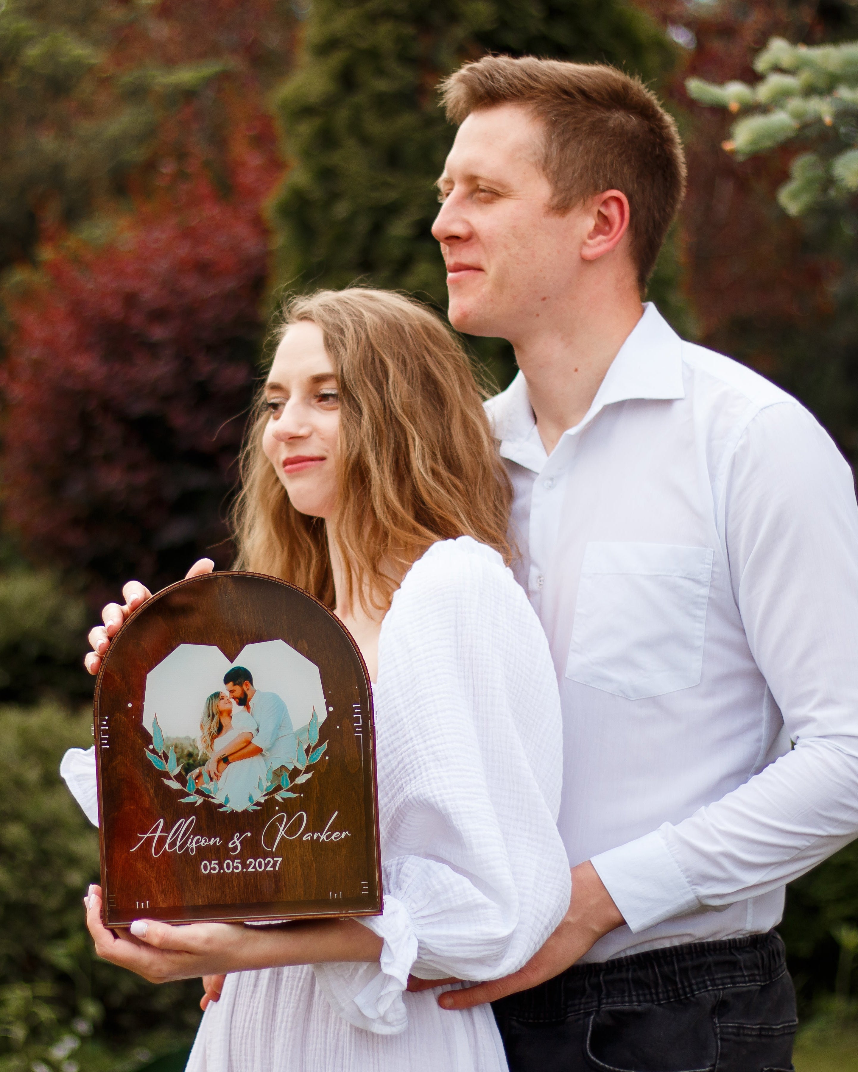 Personalized wooden money box for wedding reception