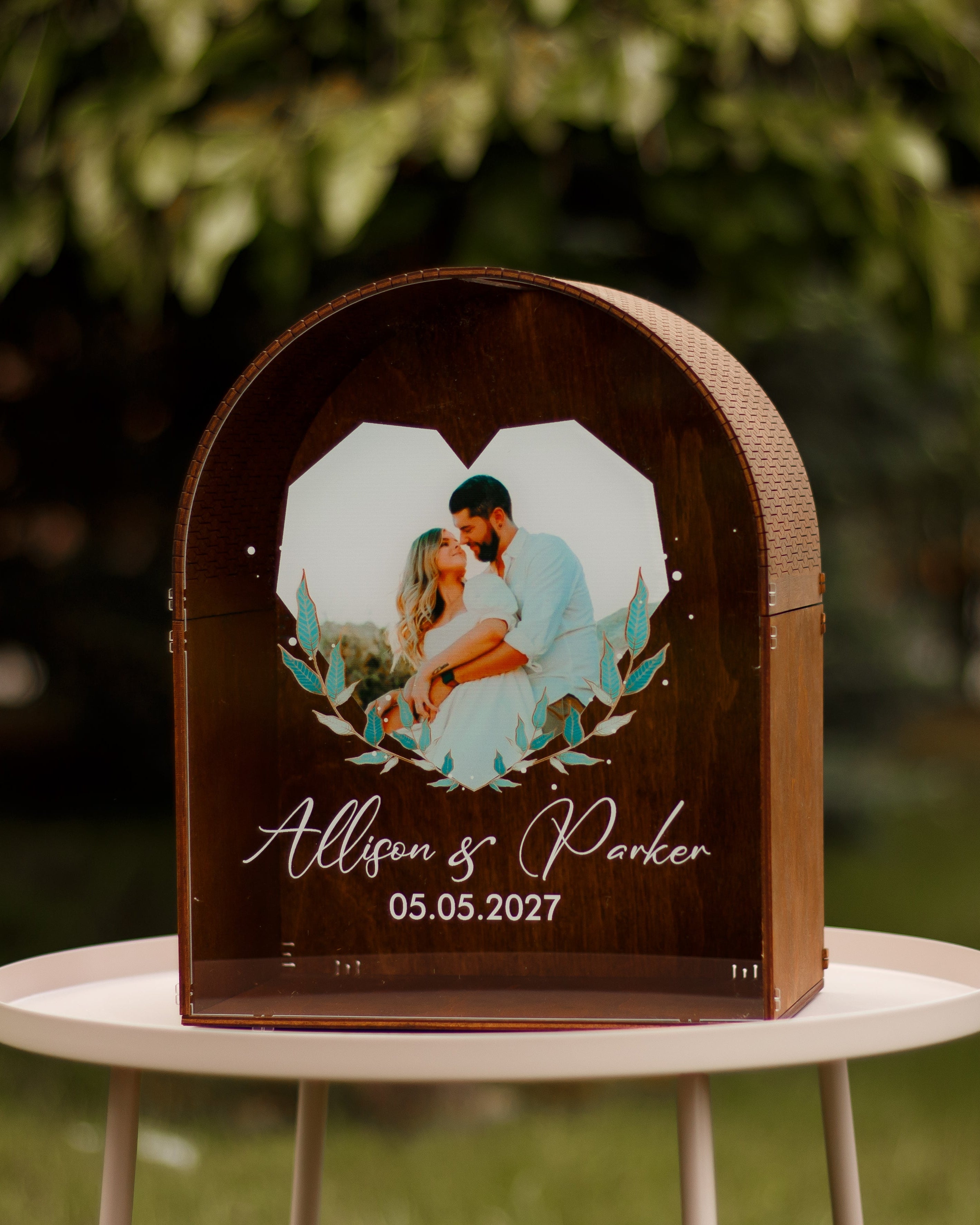 Wooden envelope box for wedding gifts and cards