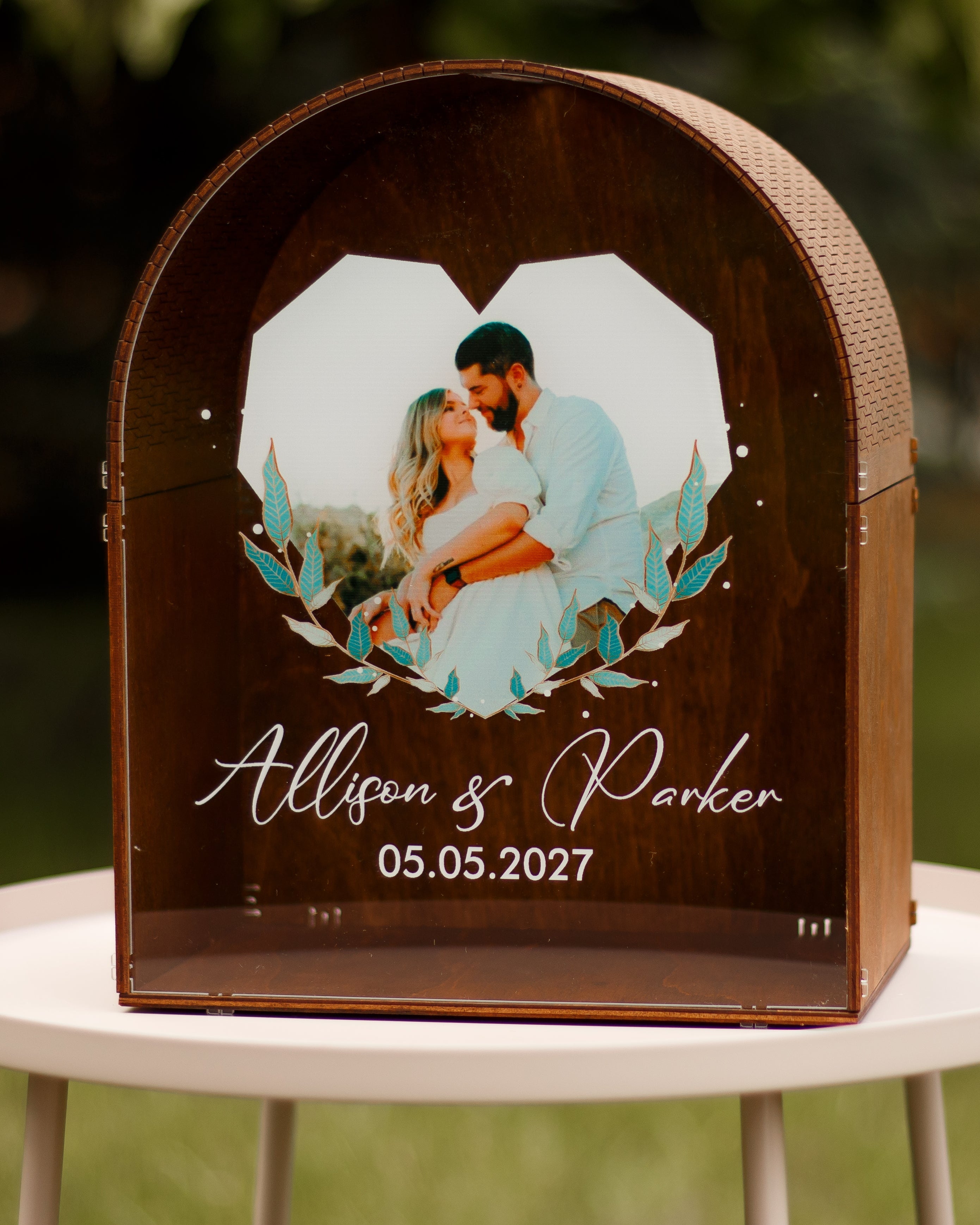 Wedding card box with acrylic window and custom print