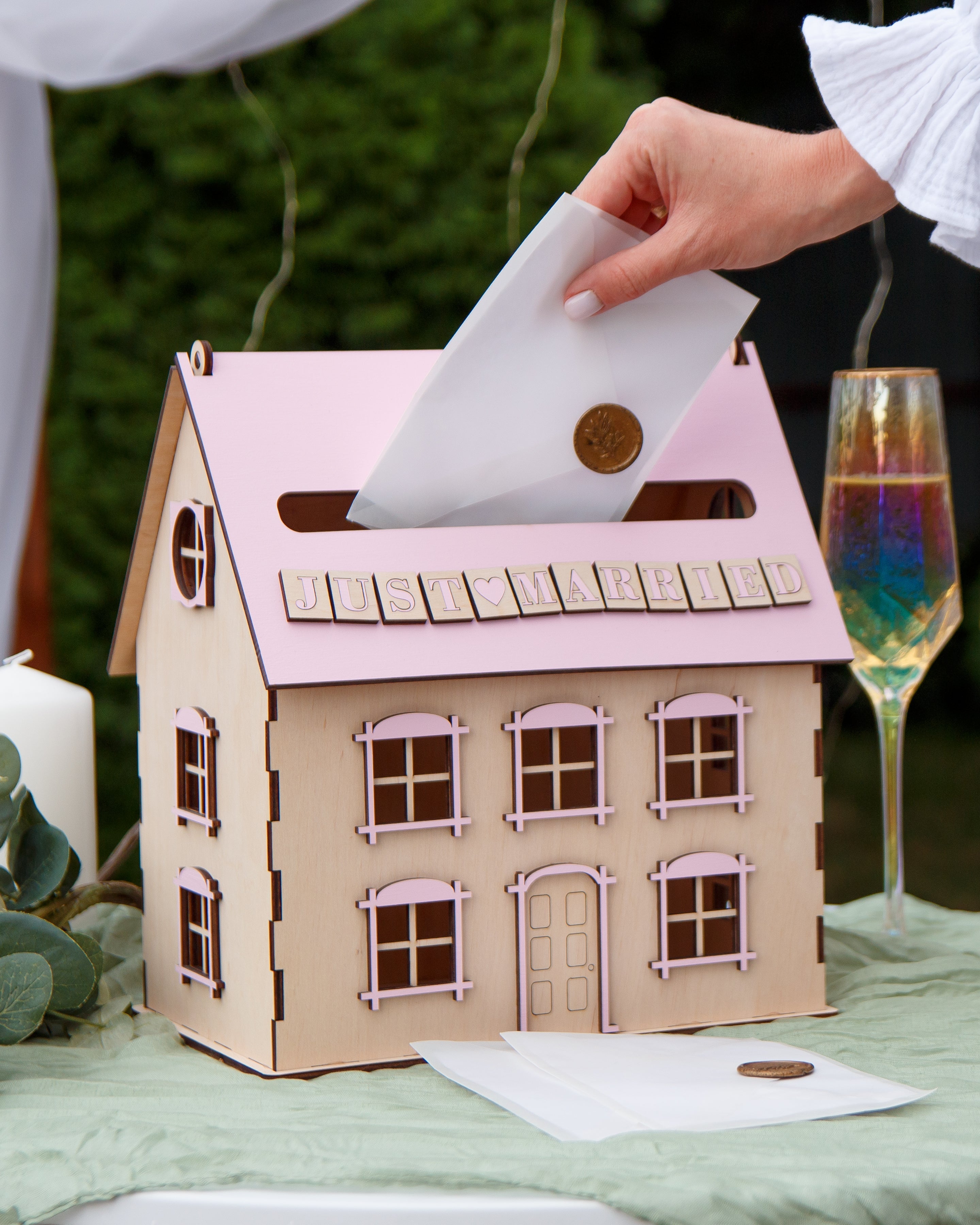 Just Married wooden card holder box