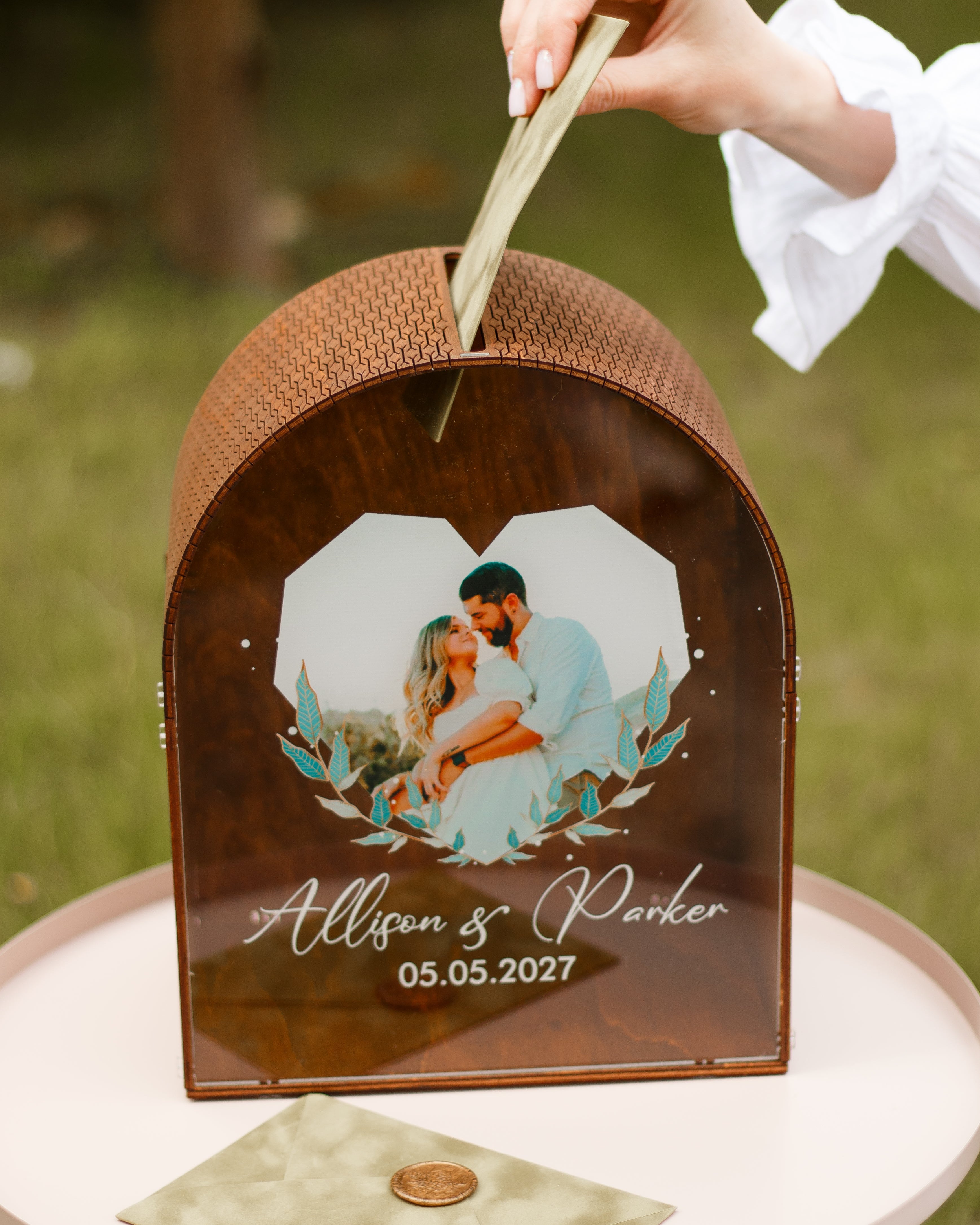 Personalized wedding keepsake box for envelopes