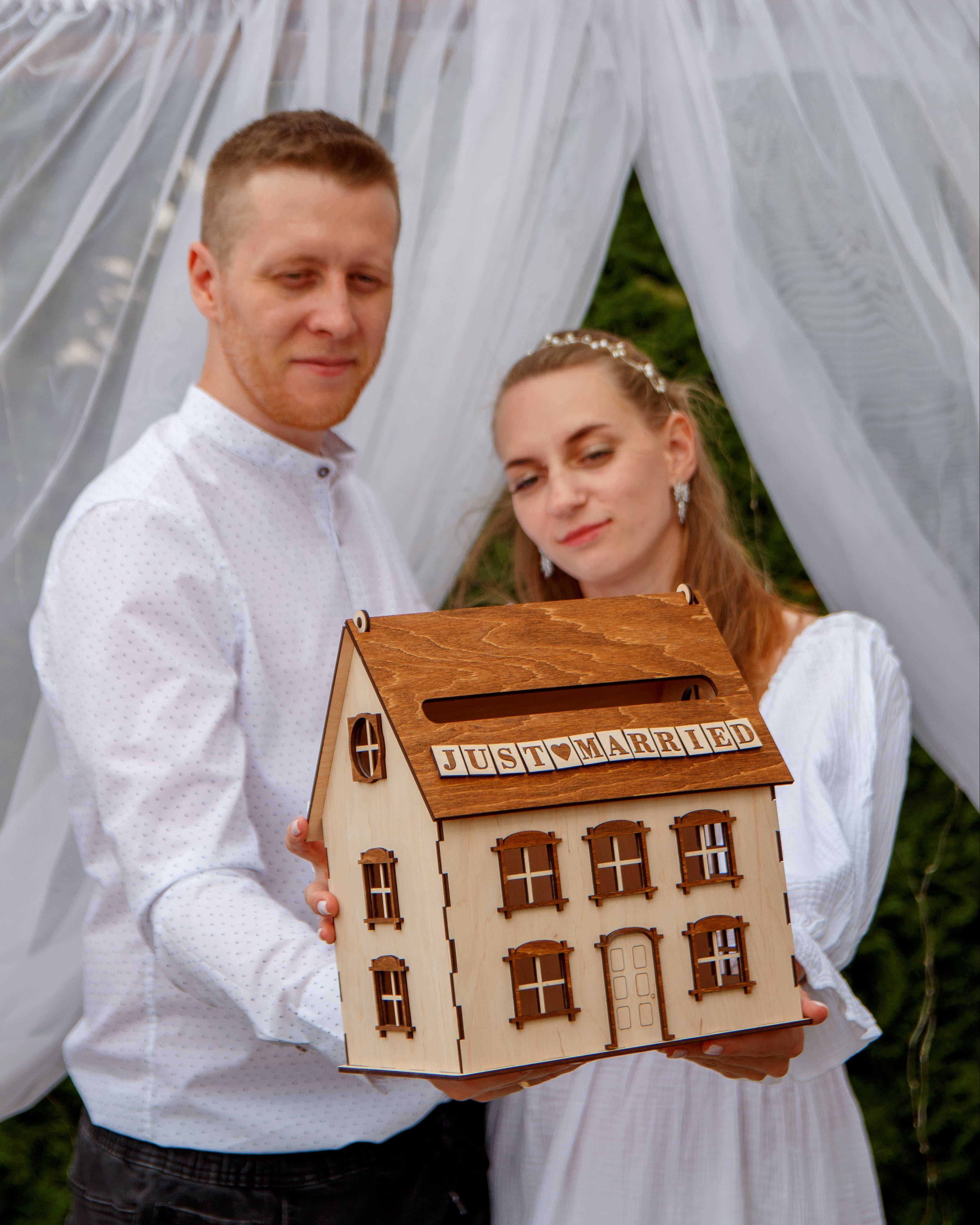 Unique wooden wedding mailbox for cards Just Married
