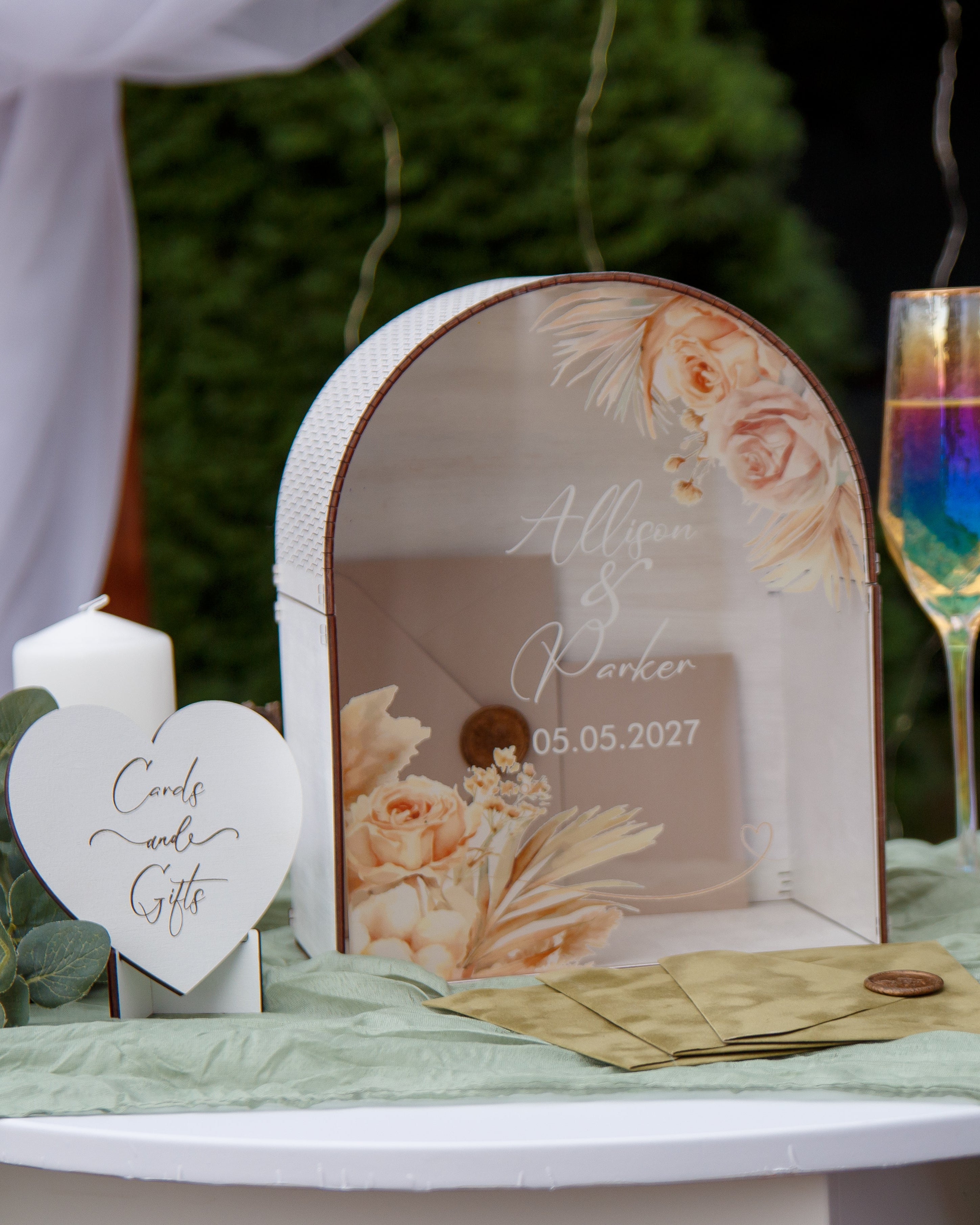 Handmade wooden envelope holder for wedding gifts